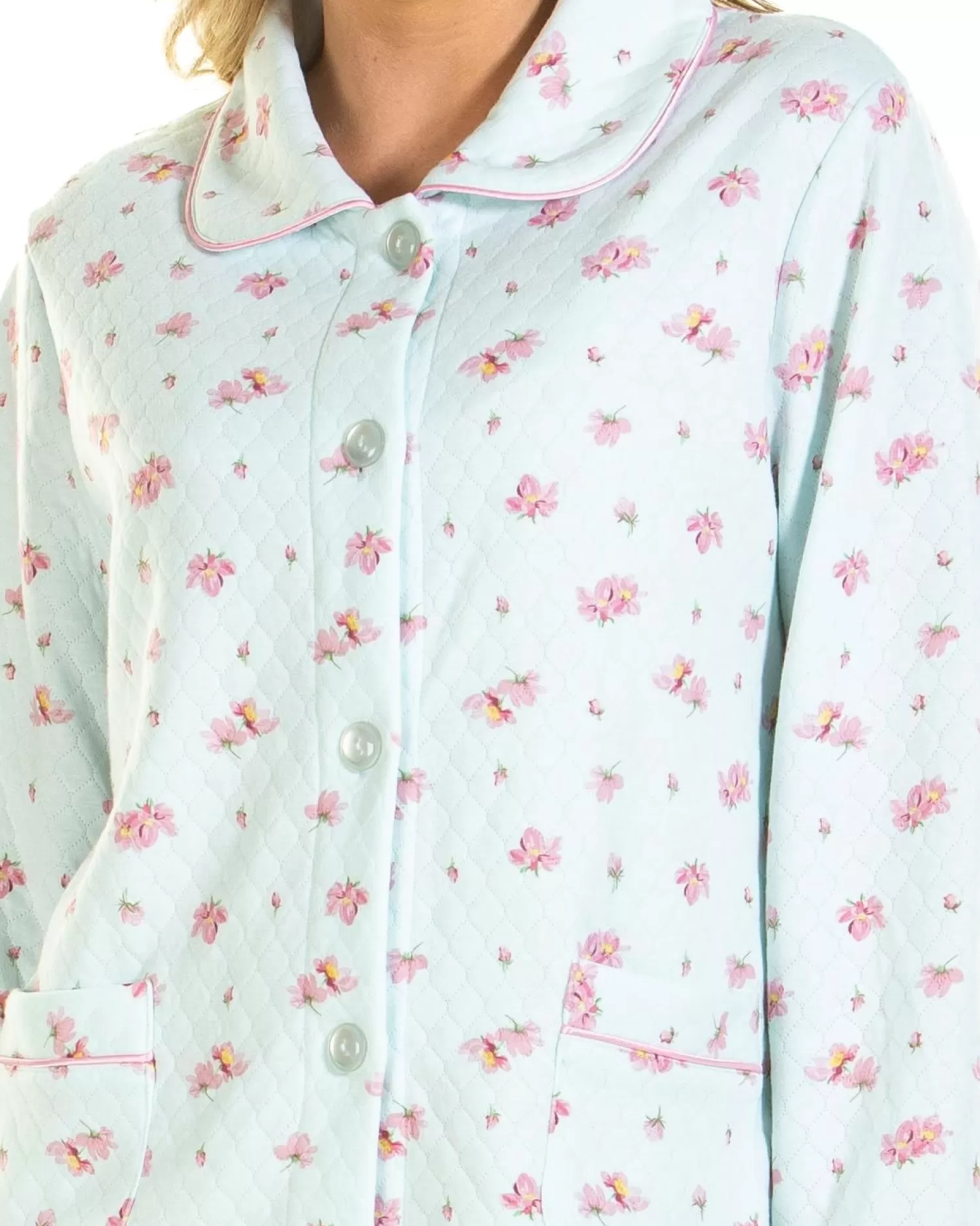 La Marquise Dressing Gowns | Pink Blush Mock Quilt Bed Jacket - Turquoise