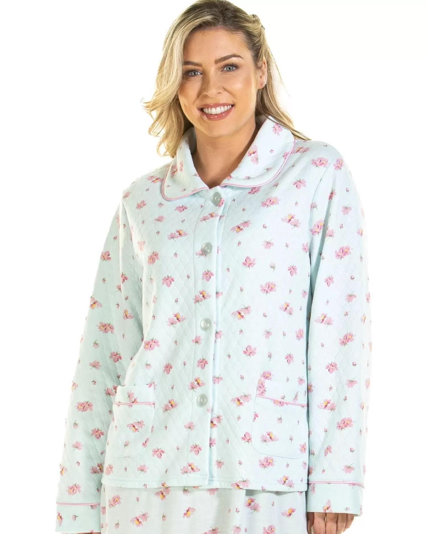 La Marquise Dressing Gowns | Pink Blush Mock Quilt Bed Jacket - Turquoise