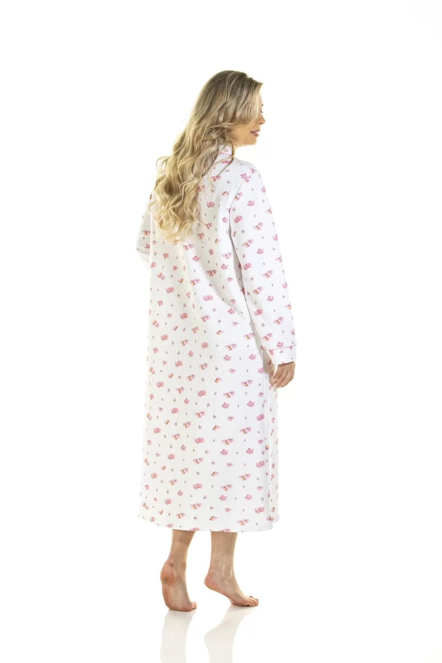 La Marquise Dressing Gowns | Pink Blush Mock Quilt Button Dressing Gown - Ivory