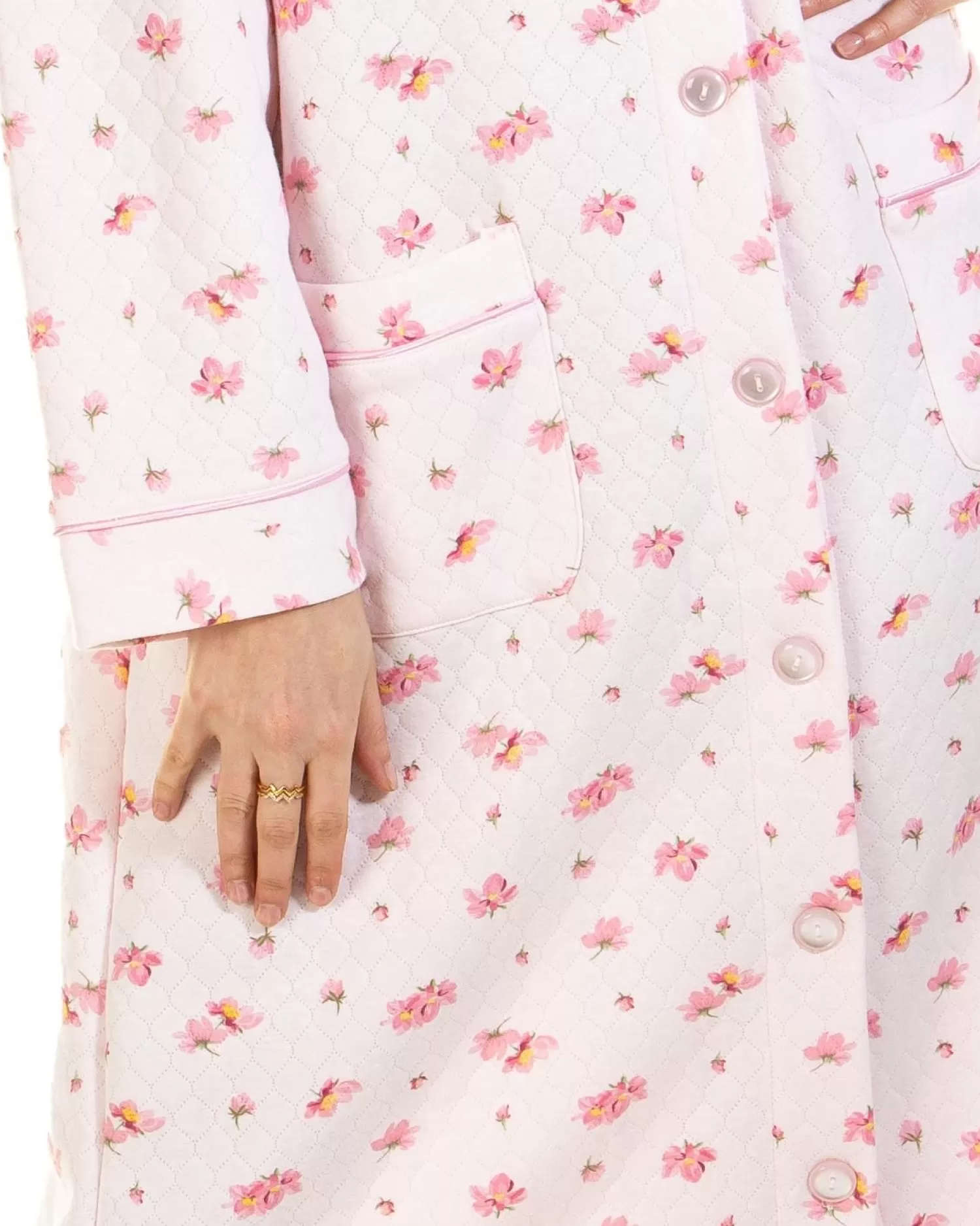 La Marquise Dressing Gowns | Pink Blush Mock Quilt Button Dressing Gown - Pink