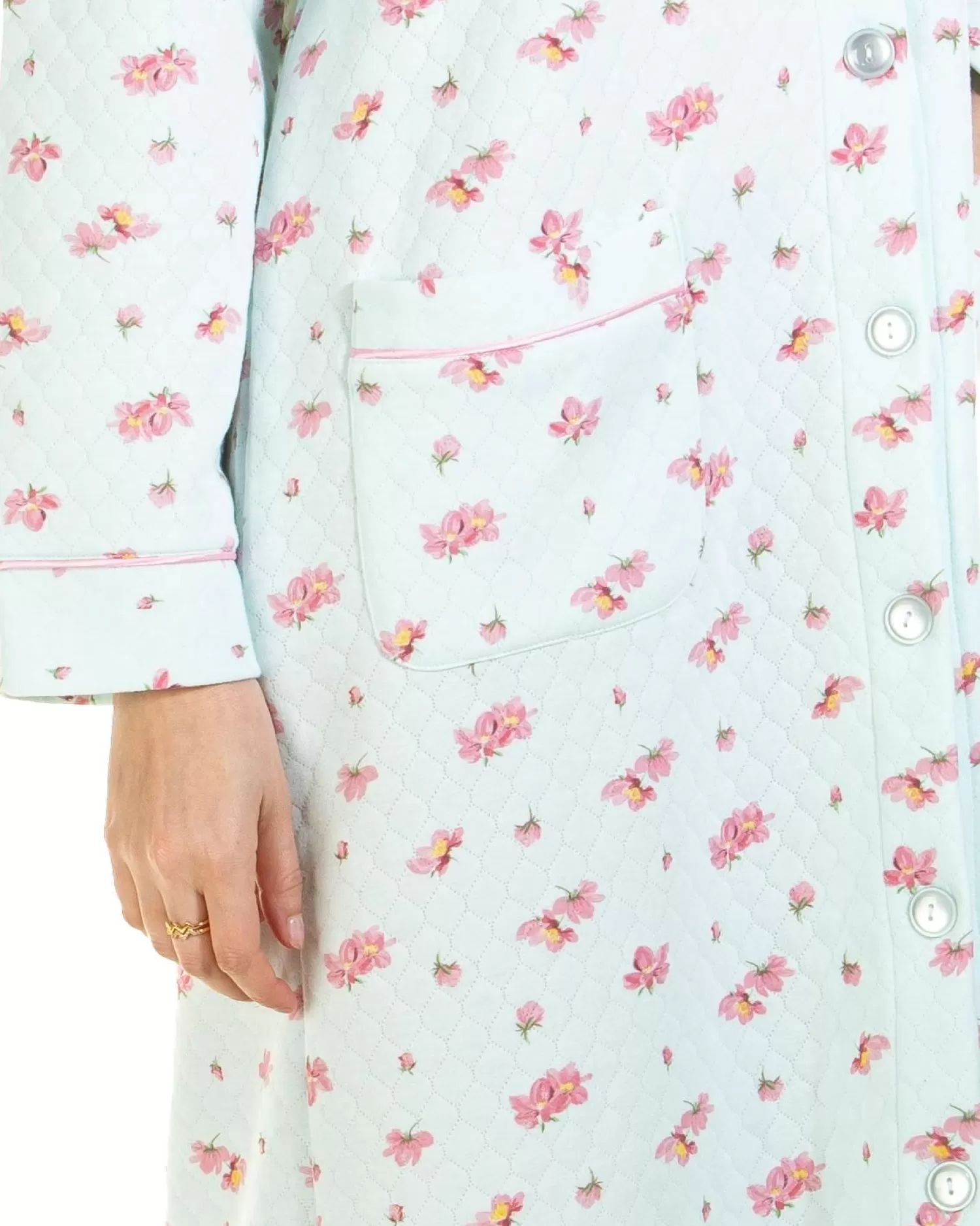 La Marquise Dressing Gowns | Pink Blush Mock Quilt Button Dressing Gown - Turquoise