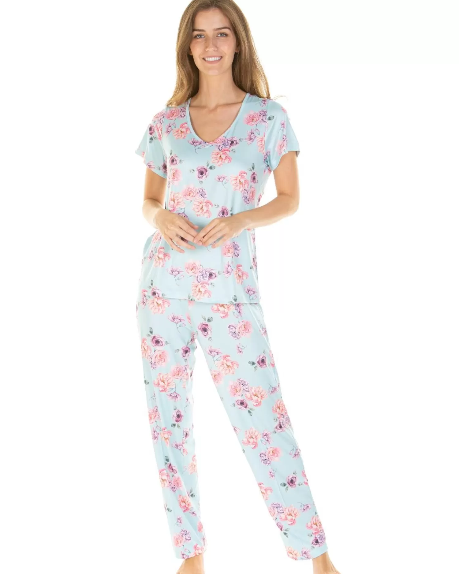 La Marquise Pyjamas | Silkyknit Summer Garden Pyjamas - Blue