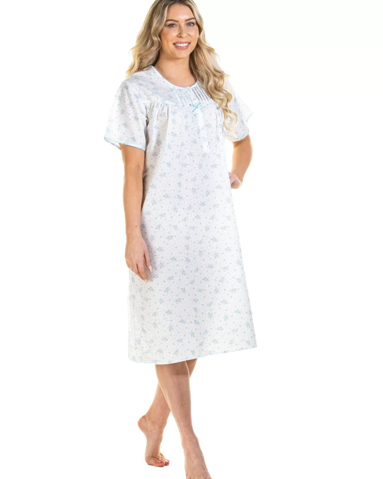 La Marquise Nighties | Spring Blossom Woven Short Sleeve Nightie - Blue