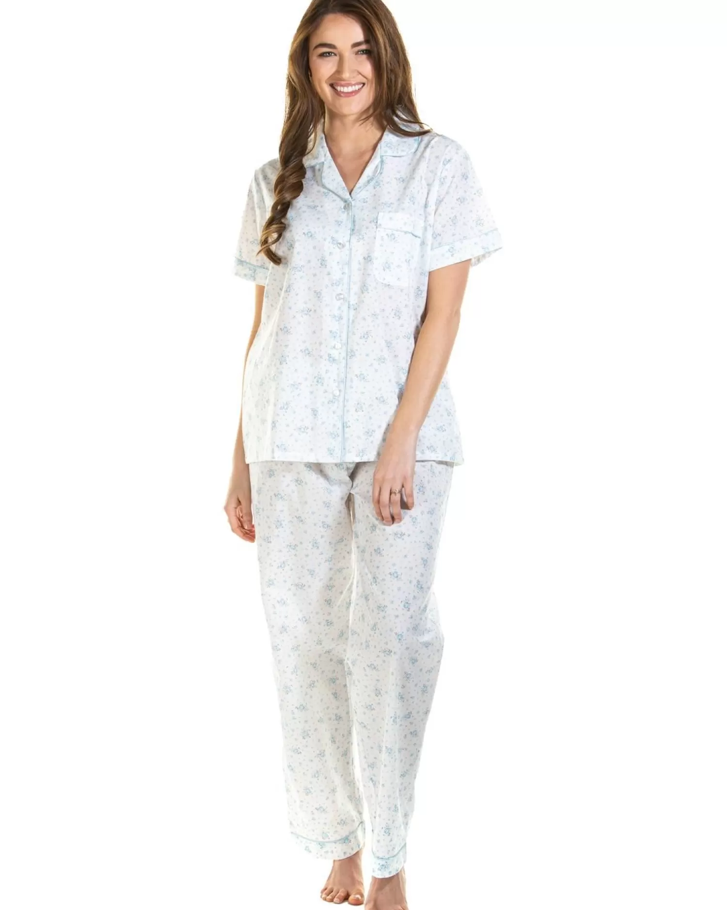 La Marquise Pyjamas | Spring Blossom Woven Tailored Pyjamas - Blue