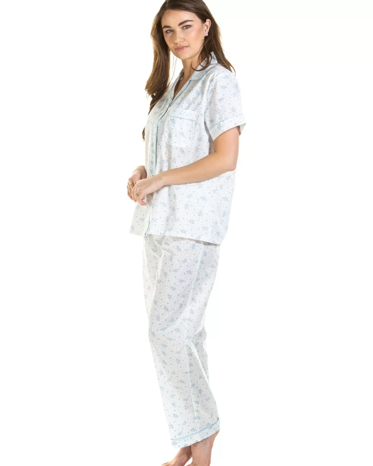 La Marquise Pyjamas | Spring Blossom Woven Tailored Pyjamas - Blue