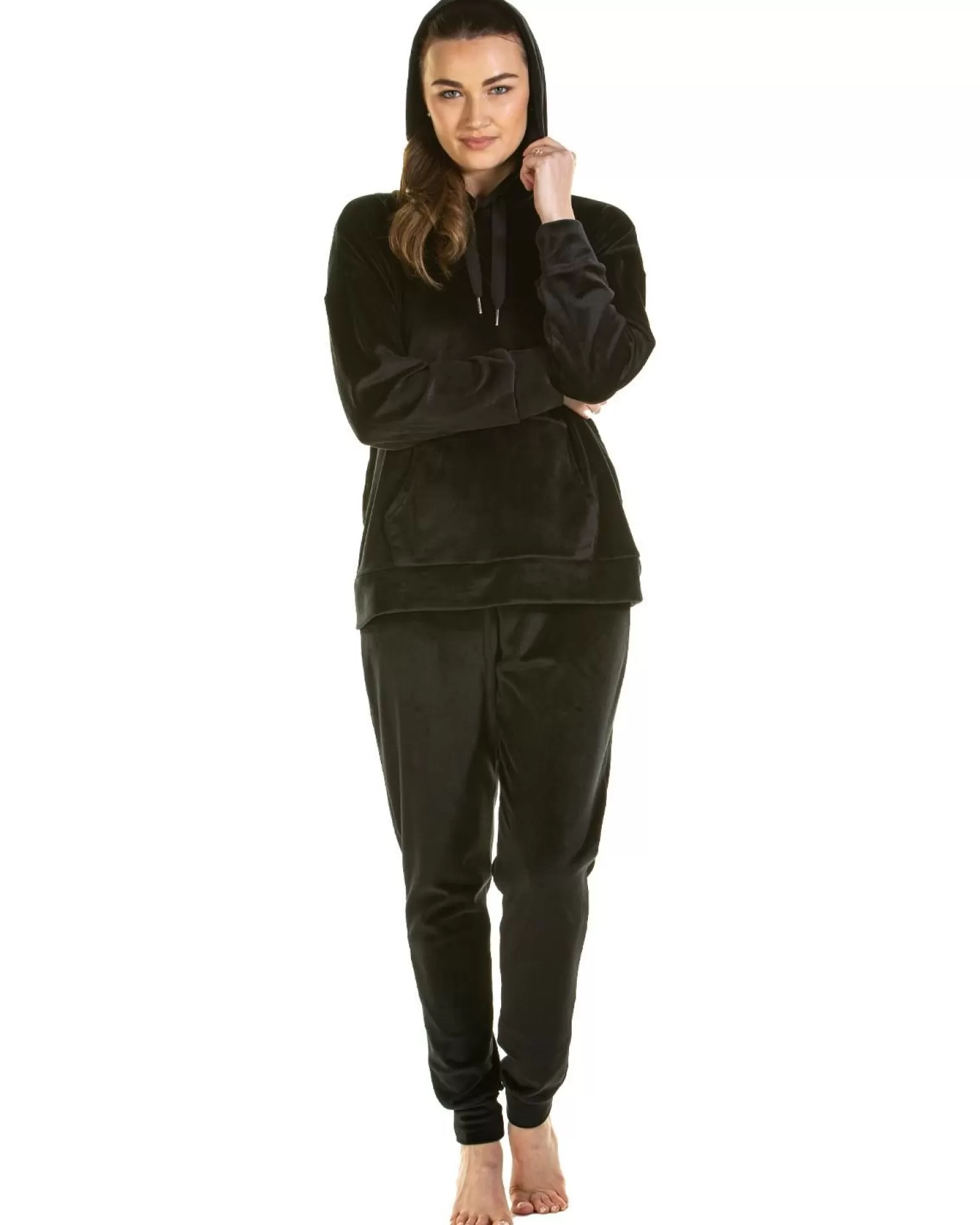 La Marquise Pyjamas | Velour Lounge Hooded Pyjamas - Black