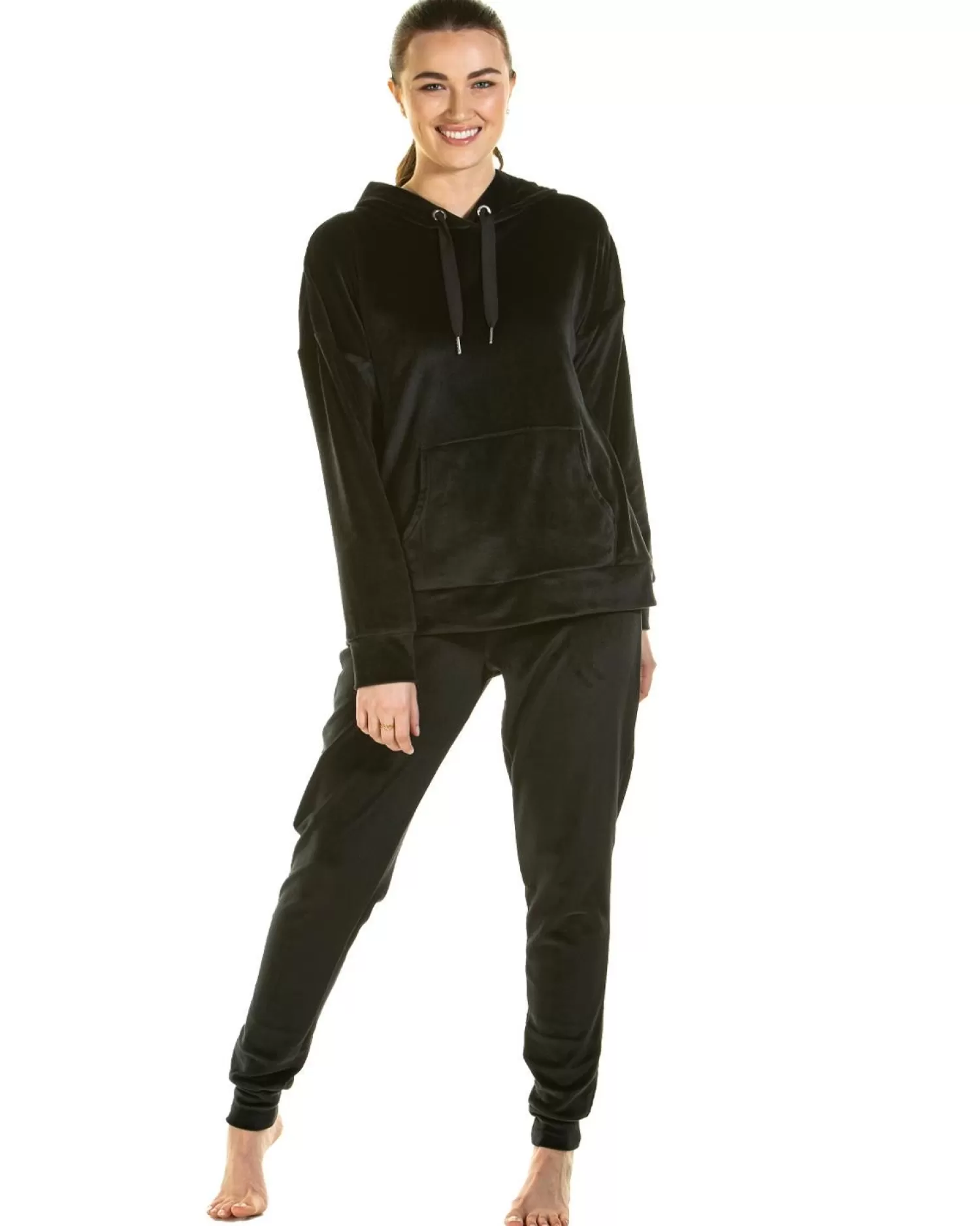 La Marquise Pyjamas | Velour Lounge Hooded Pyjamas - Black