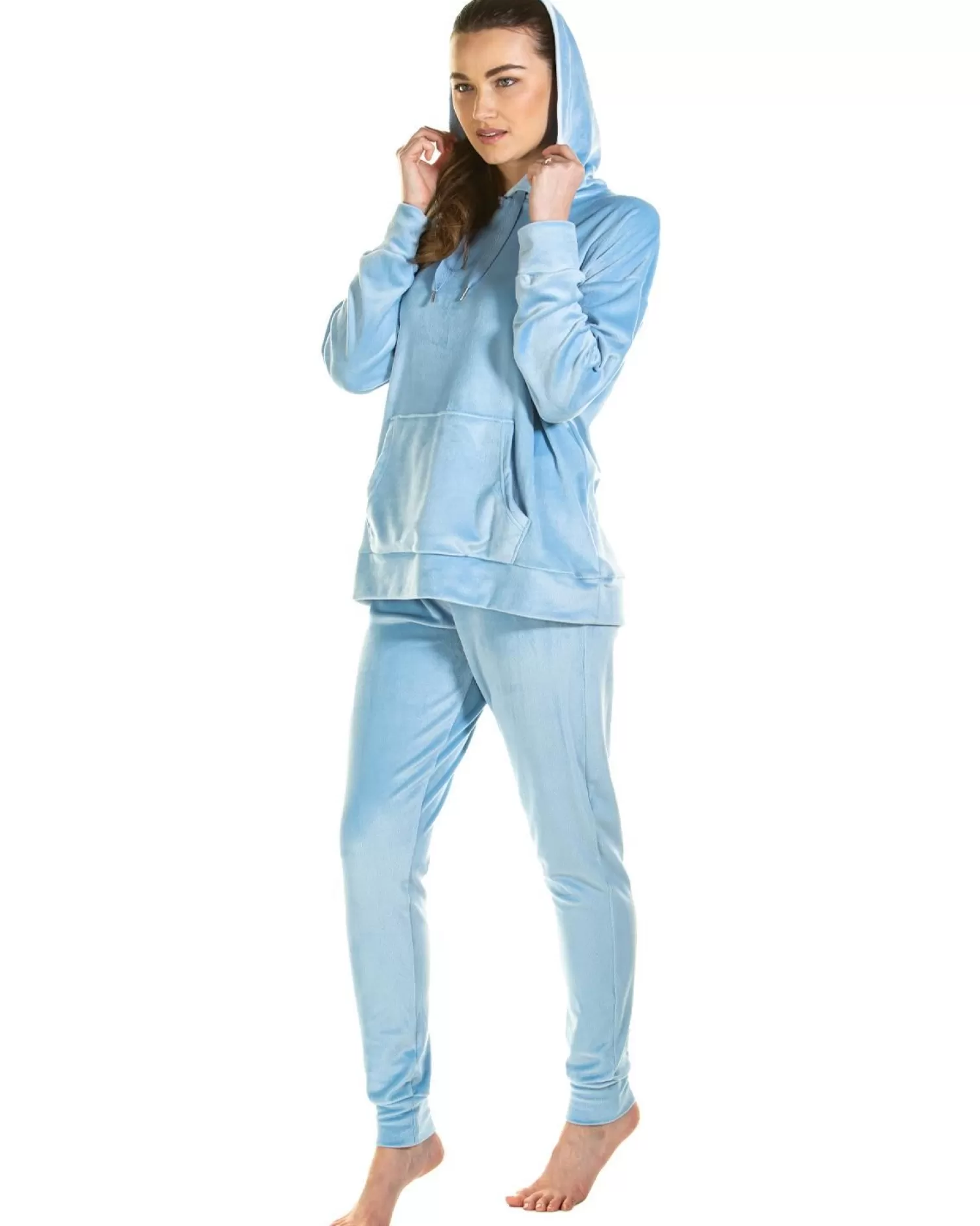 La Marquise Pyjamas | Velour Lounge Hooded Pyjamas - Blue