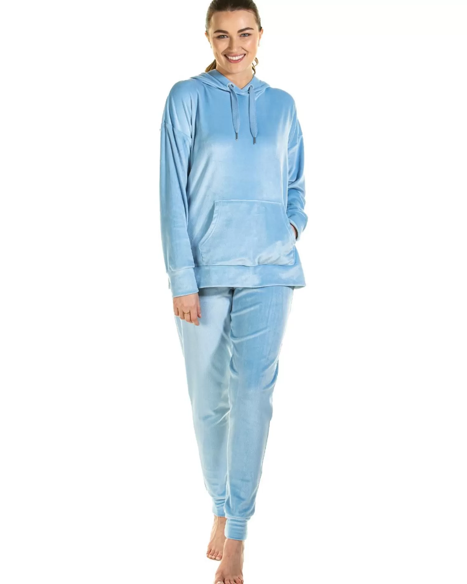 La Marquise Pyjamas | Velour Lounge Hooded Pyjamas - Blue