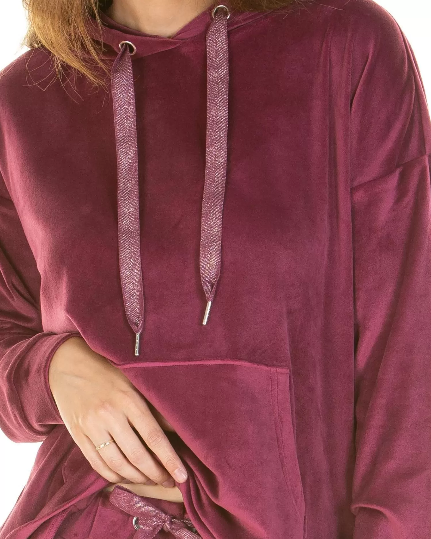 La Marquise Pyjamas | Velour Lounge Hooded Pyjamas - Burgundy