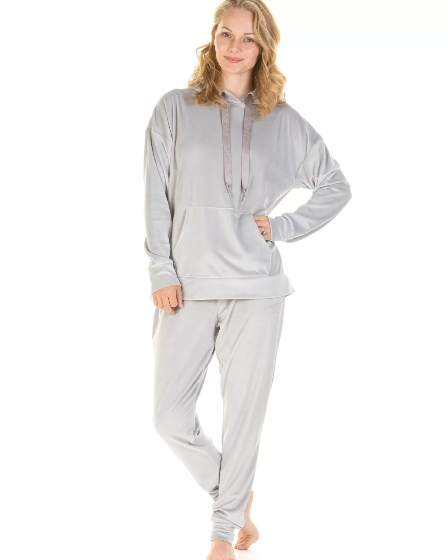 La Marquise Pyjamas | Velour Lounge Hooded Pyjamas - Grey