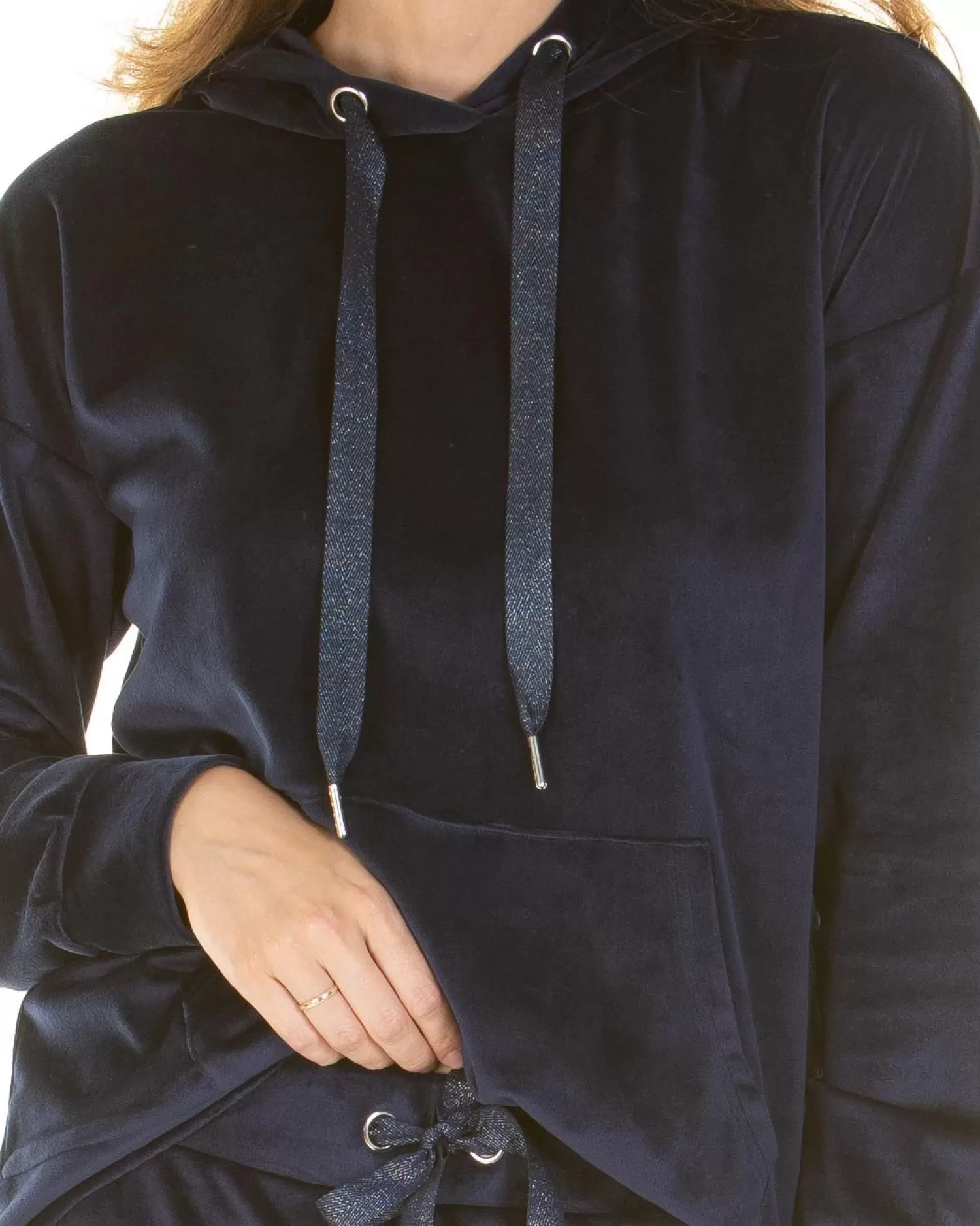 La Marquise Pyjamas | Velour Lounge Hooded Pyjamas - Navy