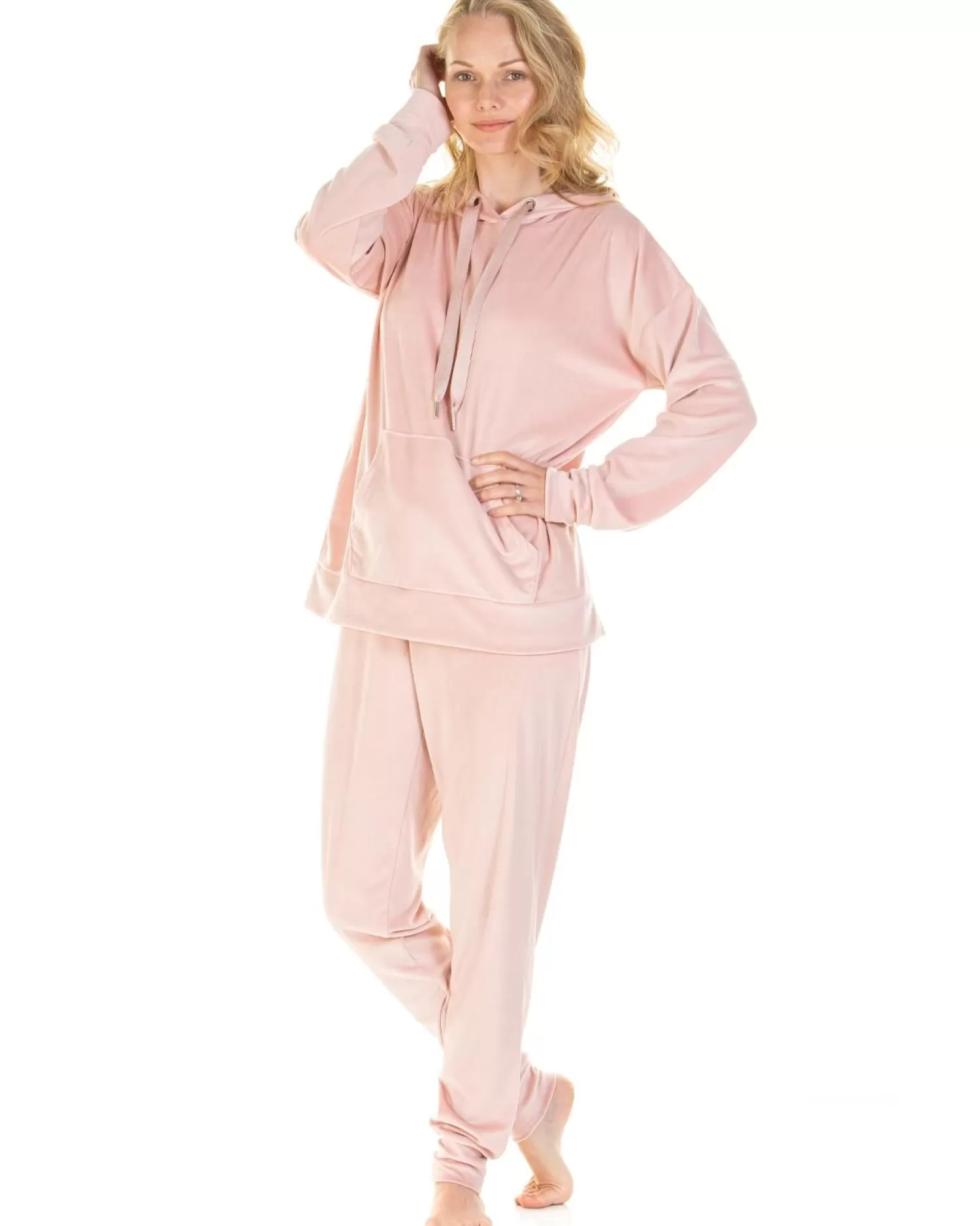 La Marquise Pyjamas | Velour Lounge Hooded Pyjamas - Pink