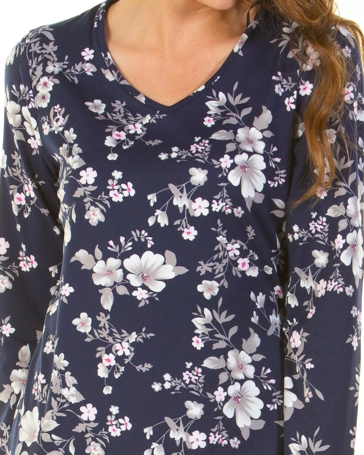 La Marquise Pyjamas | Winter Floral Long Sleeve Pyjamas - Navy