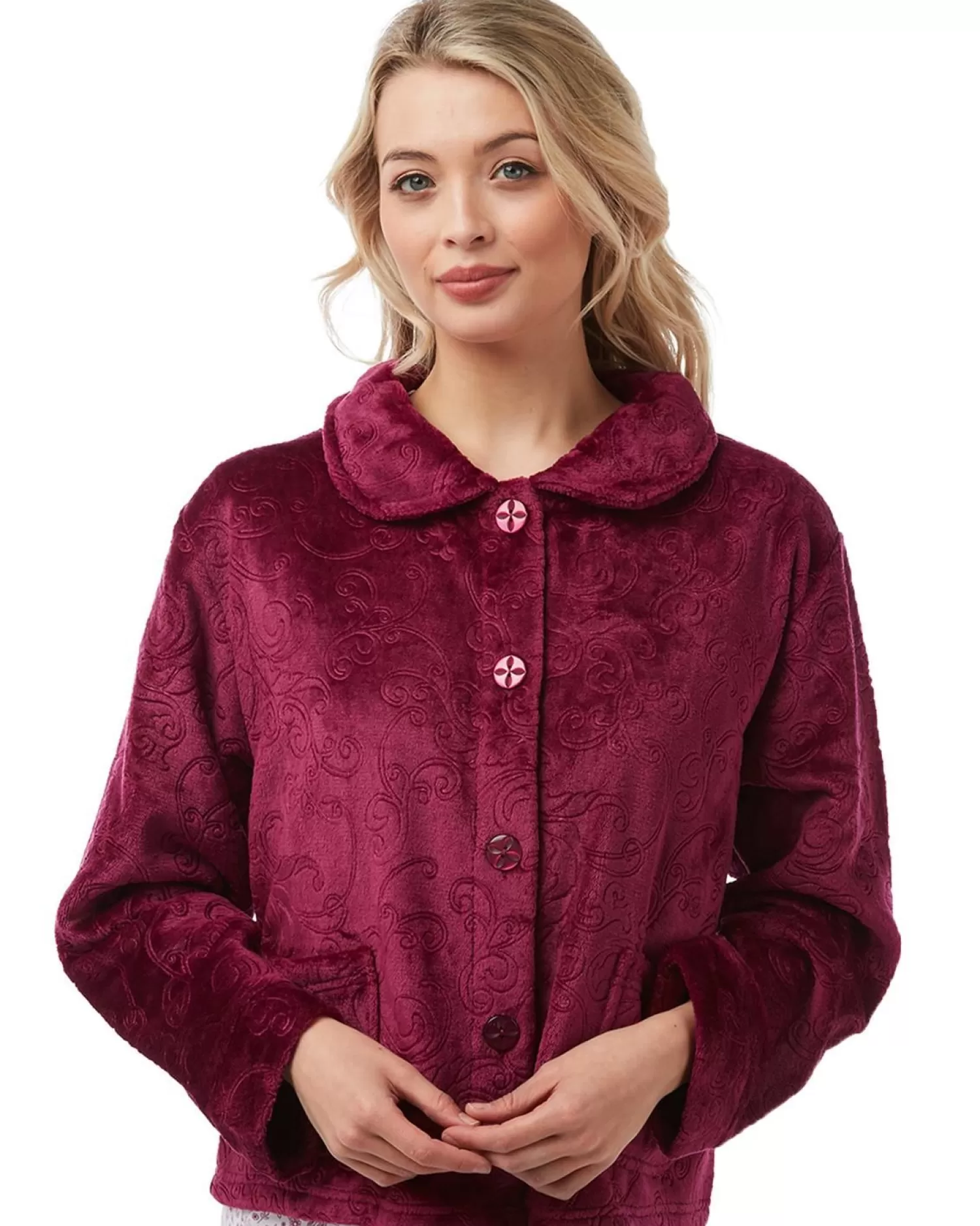 Lady Olga Dressing Gowns | Embossed Bed Jacket - Rose