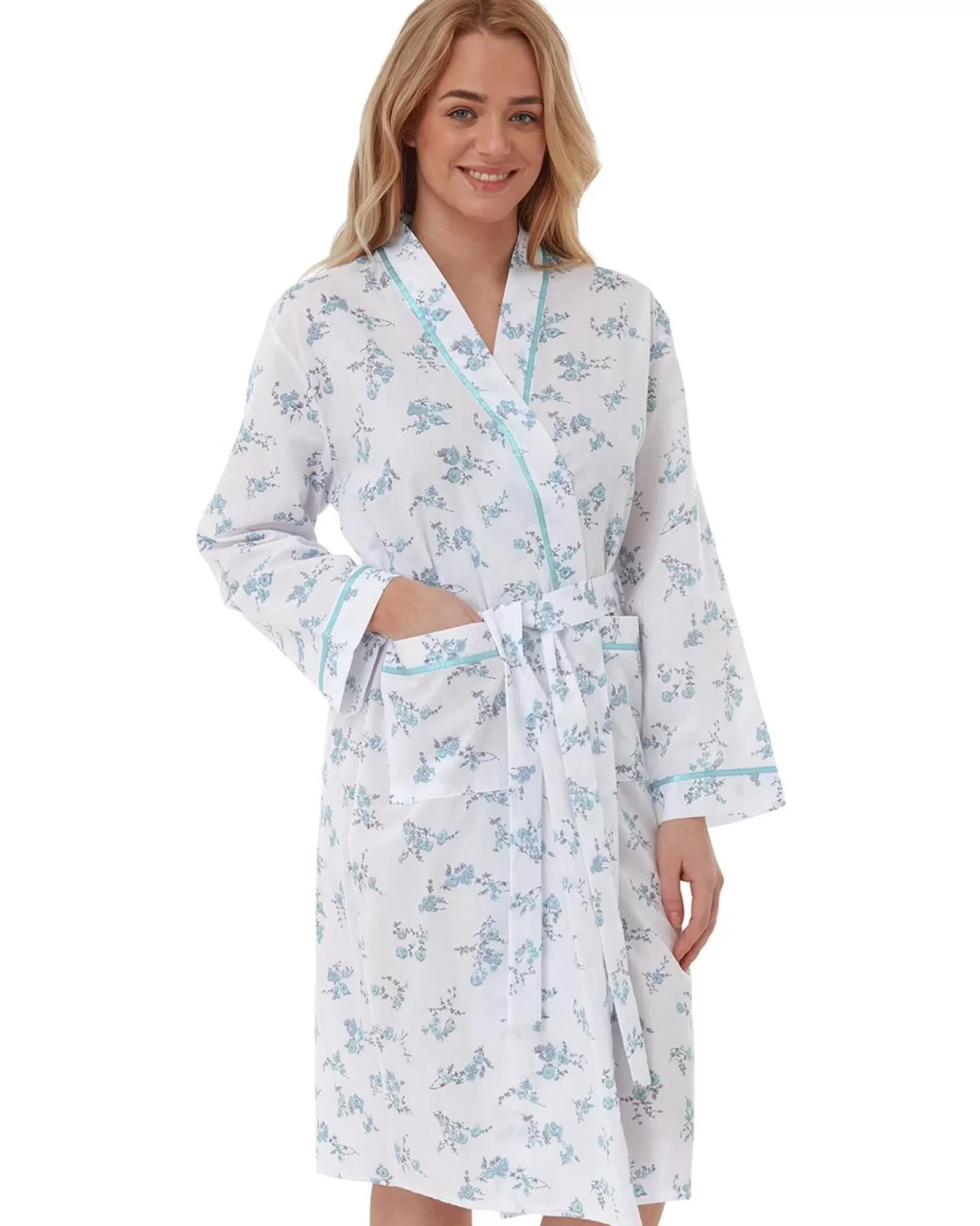 Lady Olga Dressing Gowns | Floral Woven Dressing Gown - Blue