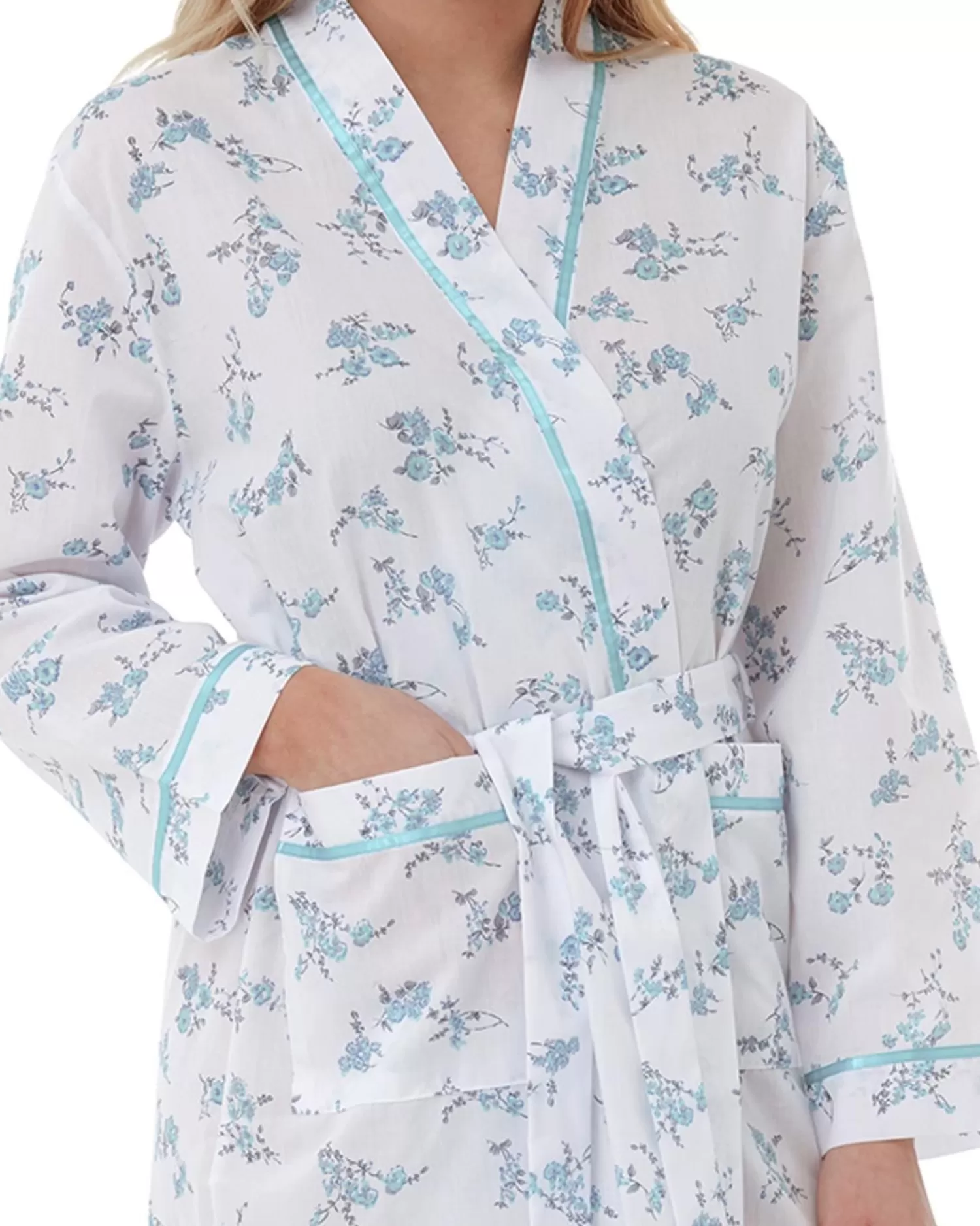 Lady Olga Dressing Gowns | Floral Woven Dressing Gown - Blue