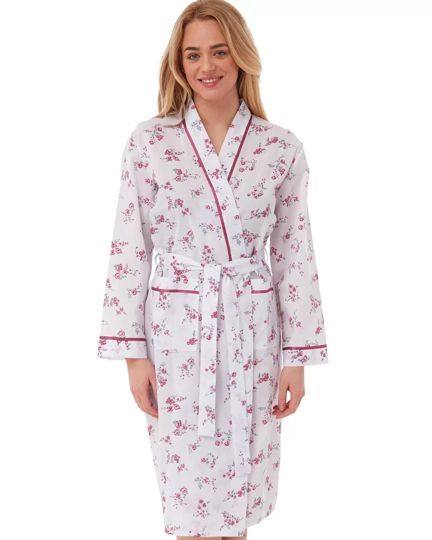 Lady Olga Dressing Gowns | Floral Woven Dressing Gown - Pink