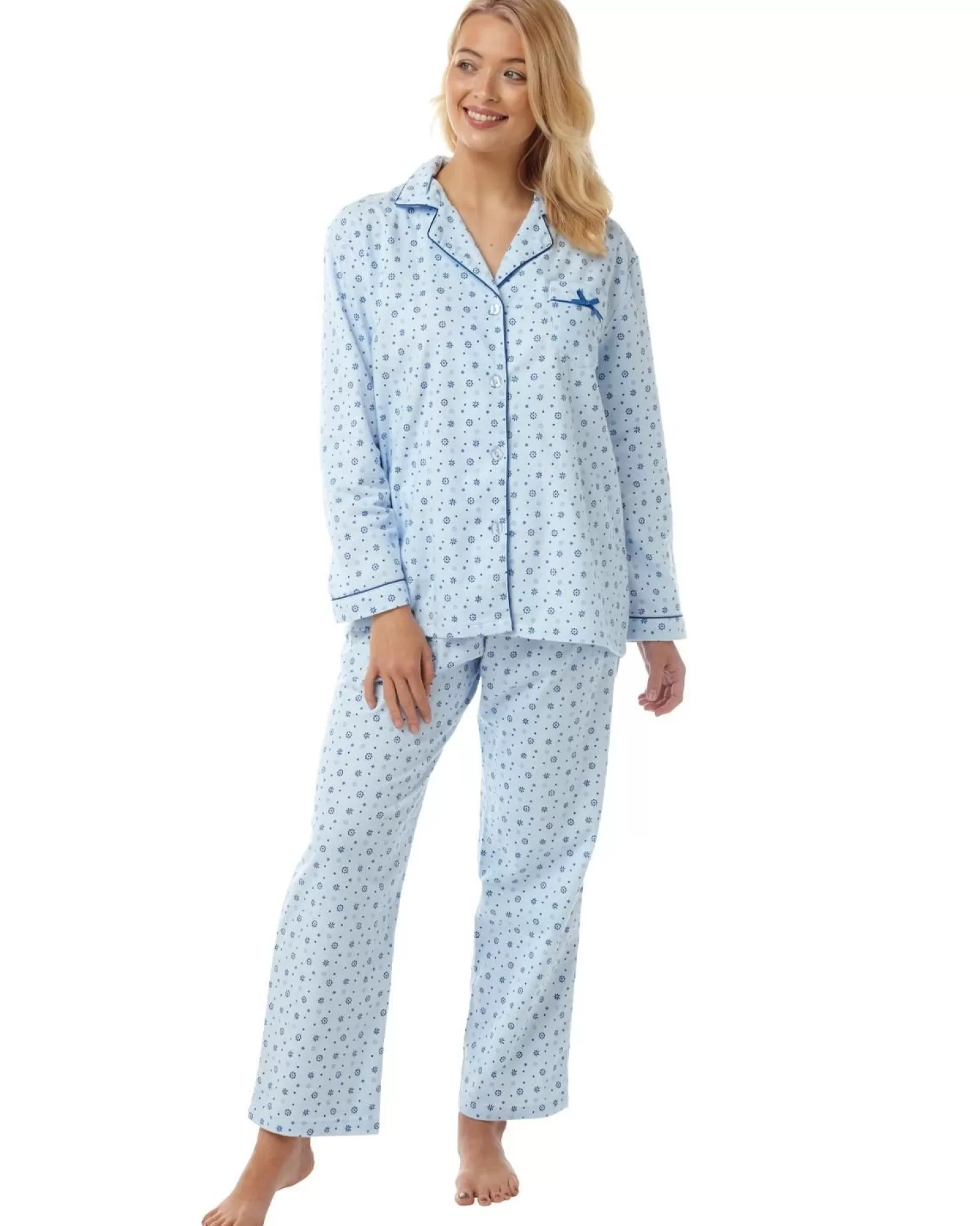 Lady Olga Pyjamas | Holly Winceyette Long Sleeve Pyjamas - Soft Blue