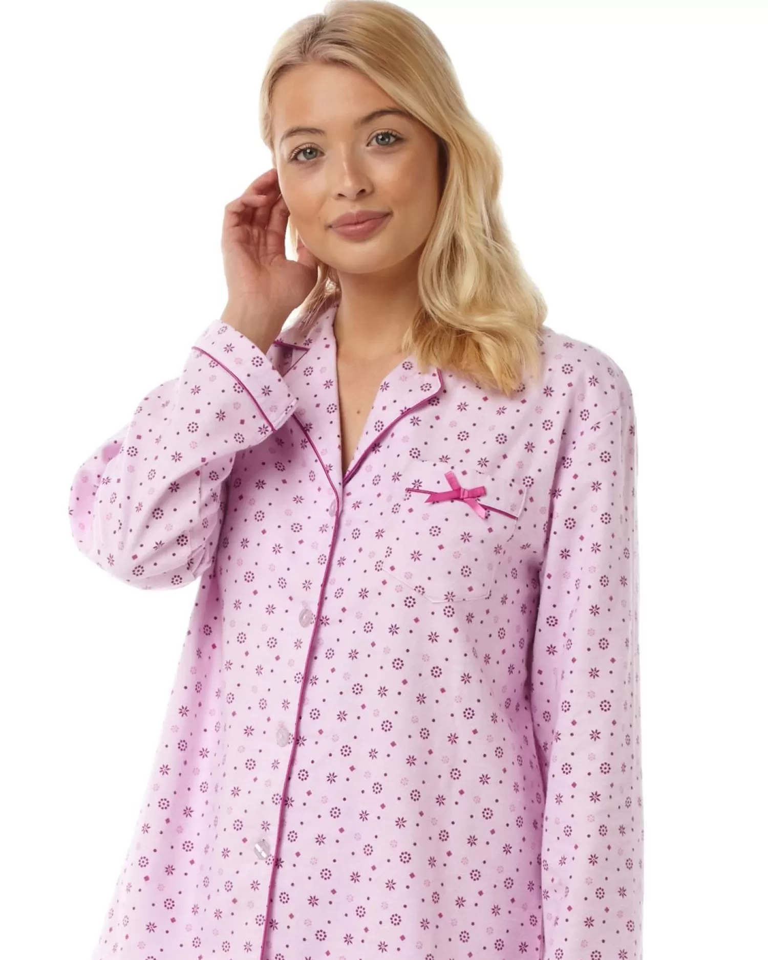 Lady Olga Pyjamas | Holly Winceyette Long Sleeve Pyjamas - Soft Pink