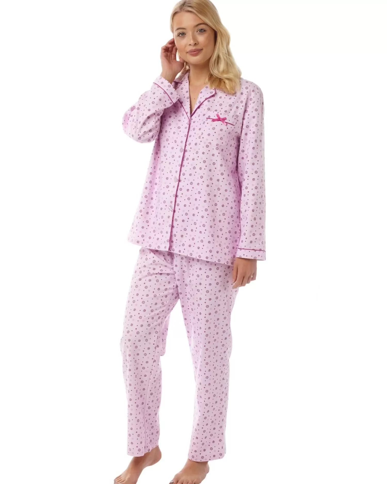 Lady Olga Pyjamas | Holly Winceyette Long Sleeve Pyjamas - Soft Pink