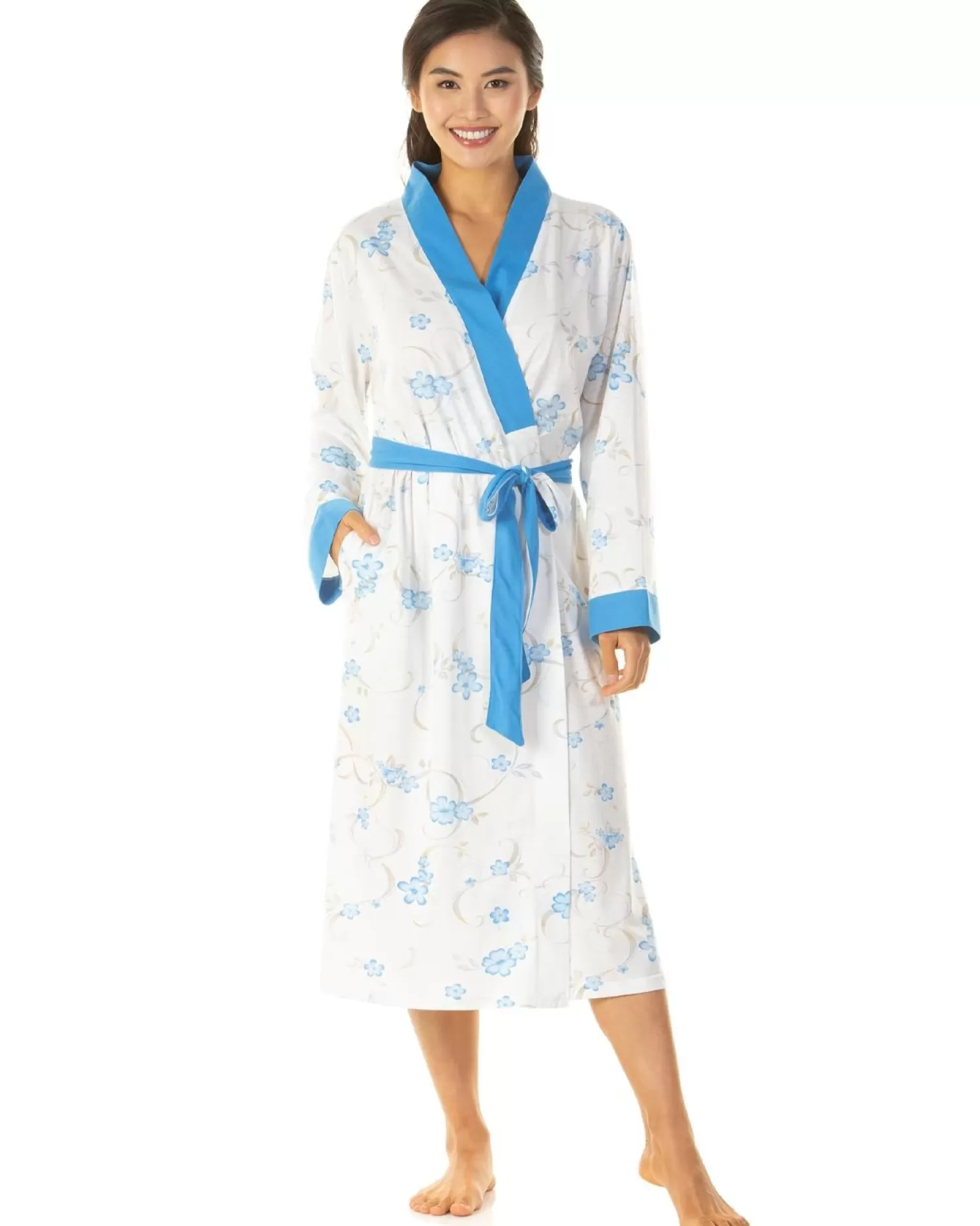 Lady Olga Dressing Gowns | Jersey Floral Dressing Gown - Blue