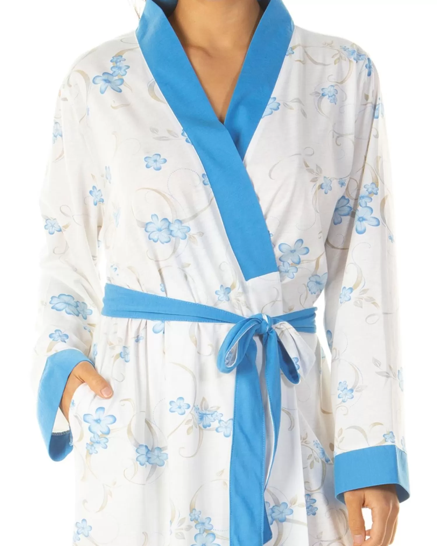 Lady Olga Dressing Gowns | Jersey Floral Dressing Gown - Blue