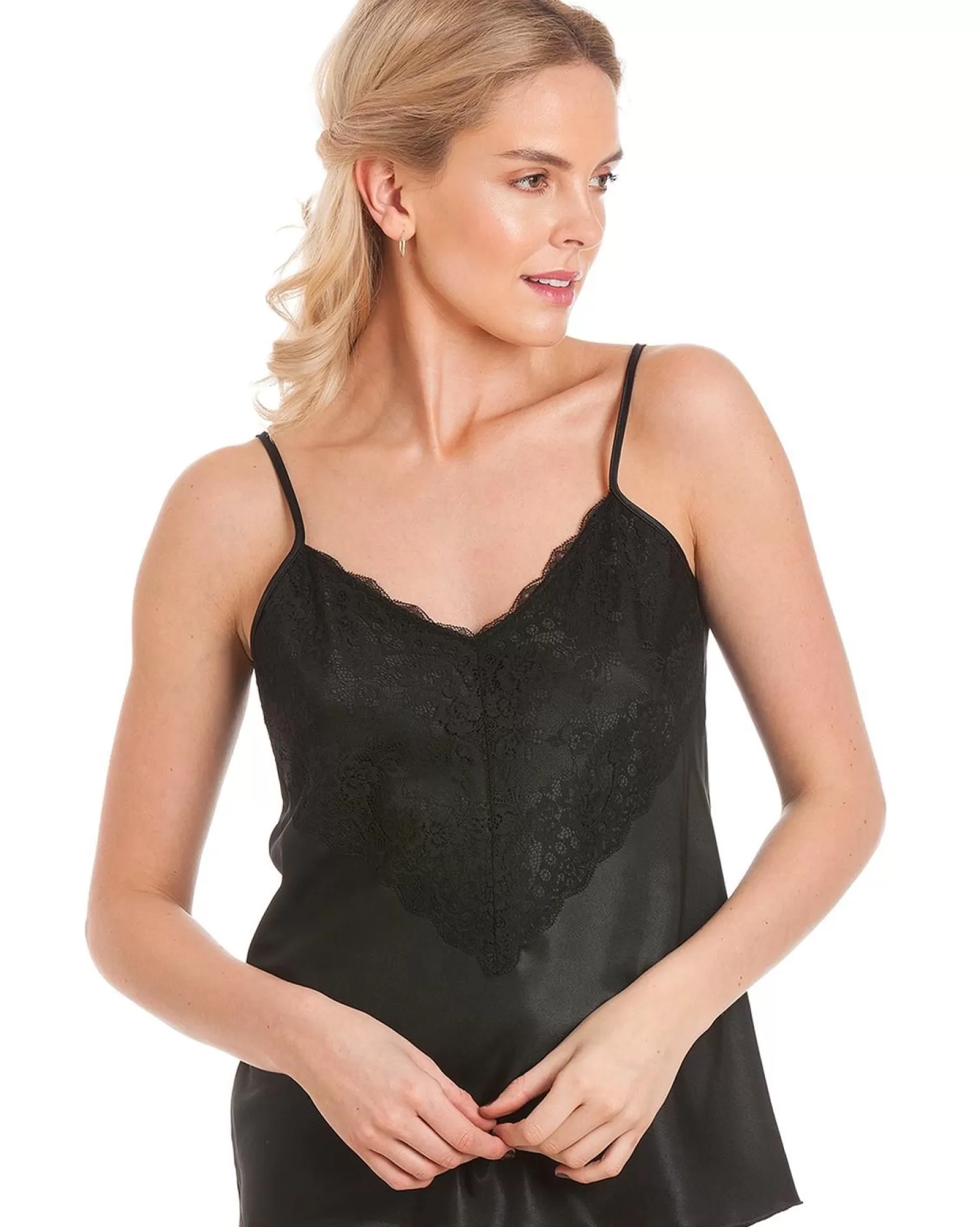 Lady Olga Pyjamas | Luxury Satin Camisole - Black