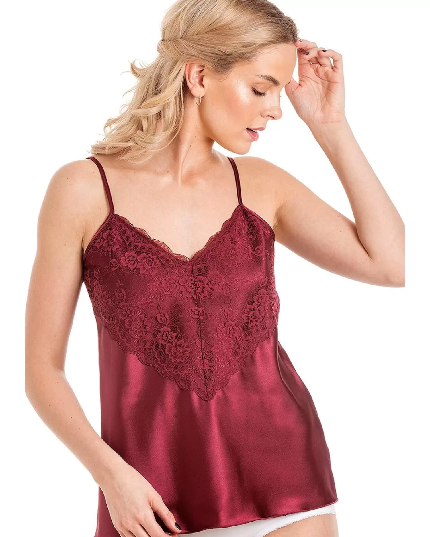 Lady Olga Pyjamas | Luxury Satin Camisole - Claret