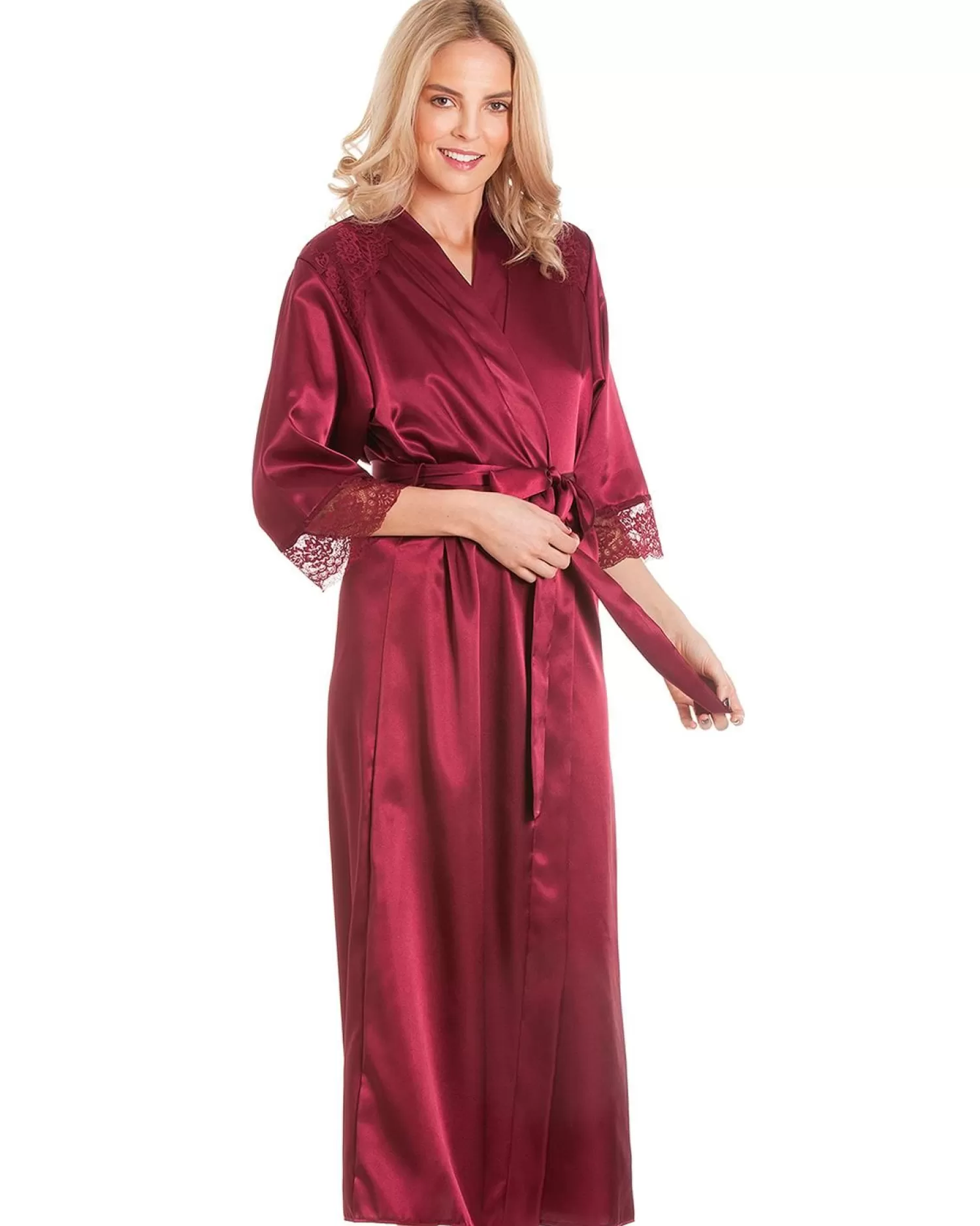 Lady Olga Dressing Gowns | Luxury Satin Dressing Gown - Claret