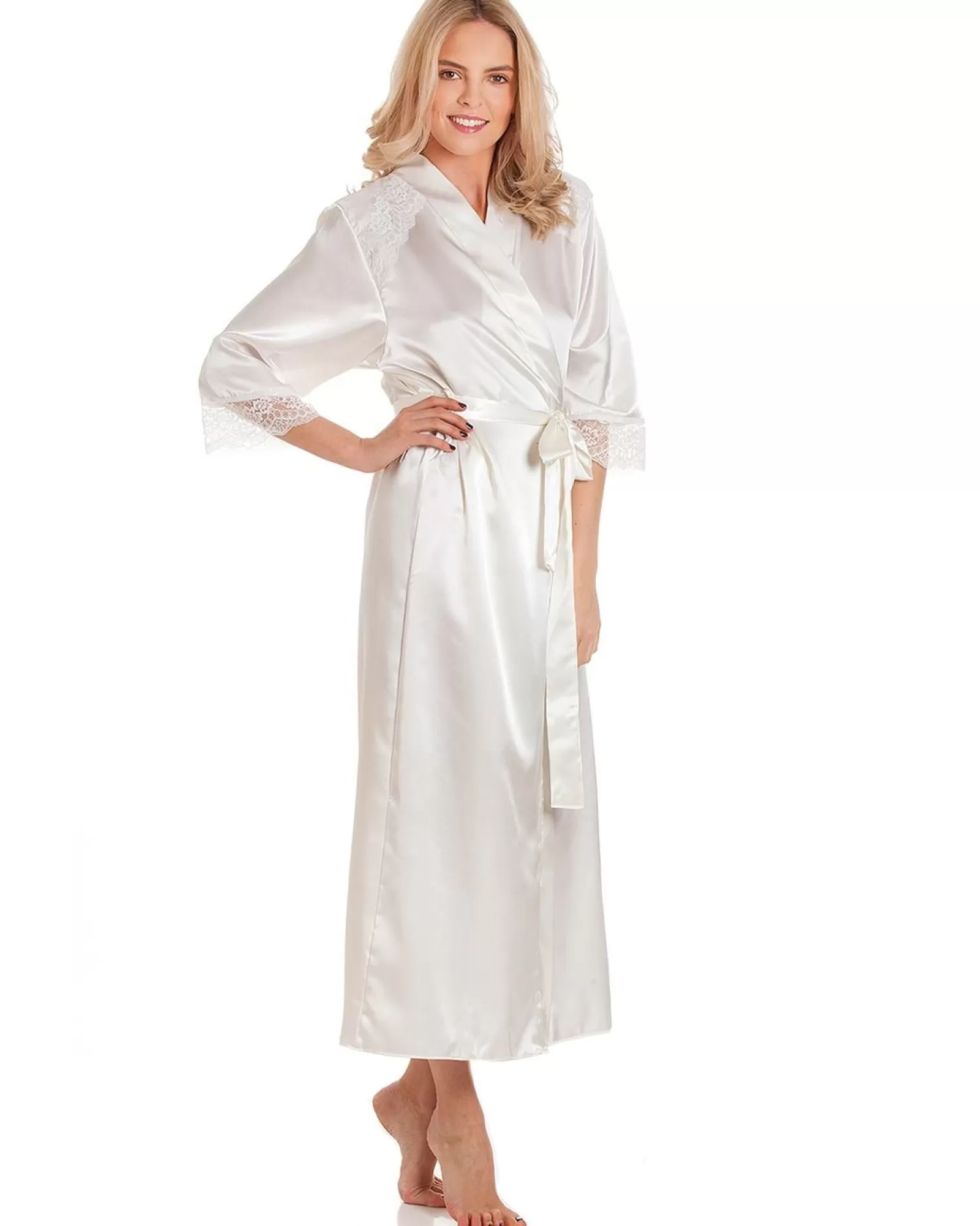 Lady Olga Dressing Gowns | Luxury Satin Dressing Gown - Ivory