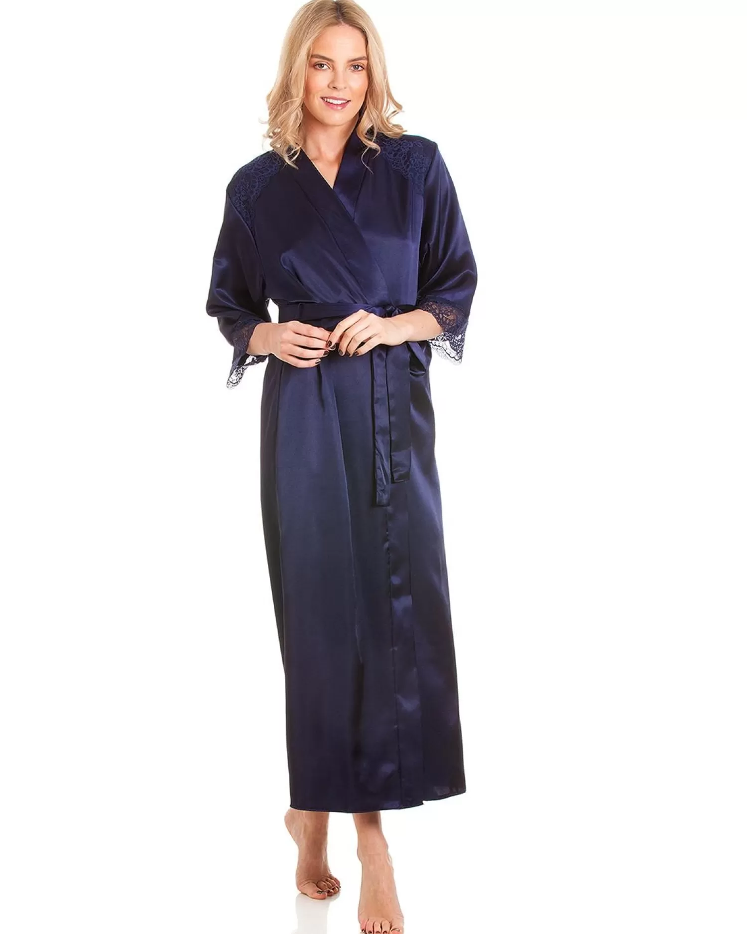 Lady Olga Dressing Gowns | Luxury Satin Dressing Gown - Navy