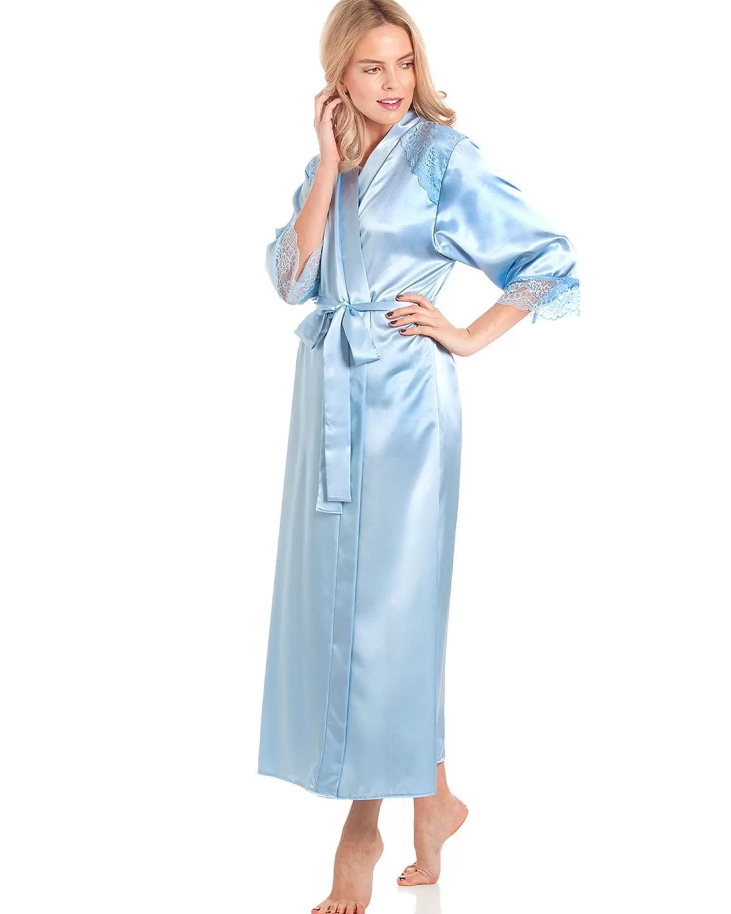 Lady Olga Dressing Gowns | Luxury Satin Dressing Gown - Pale Blue