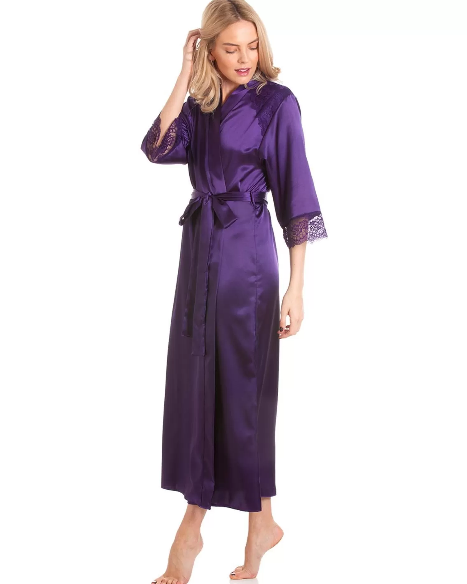 Lady Olga Dressing Gowns | Luxury Satin Dressing Gown - Plum