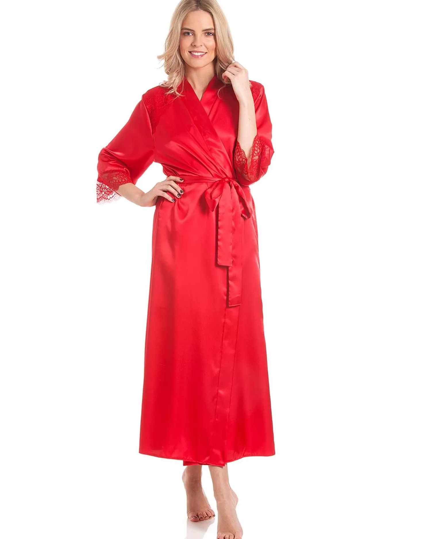 Lady Olga Dressing Gowns | Luxury Satin Dressing Gown - Red