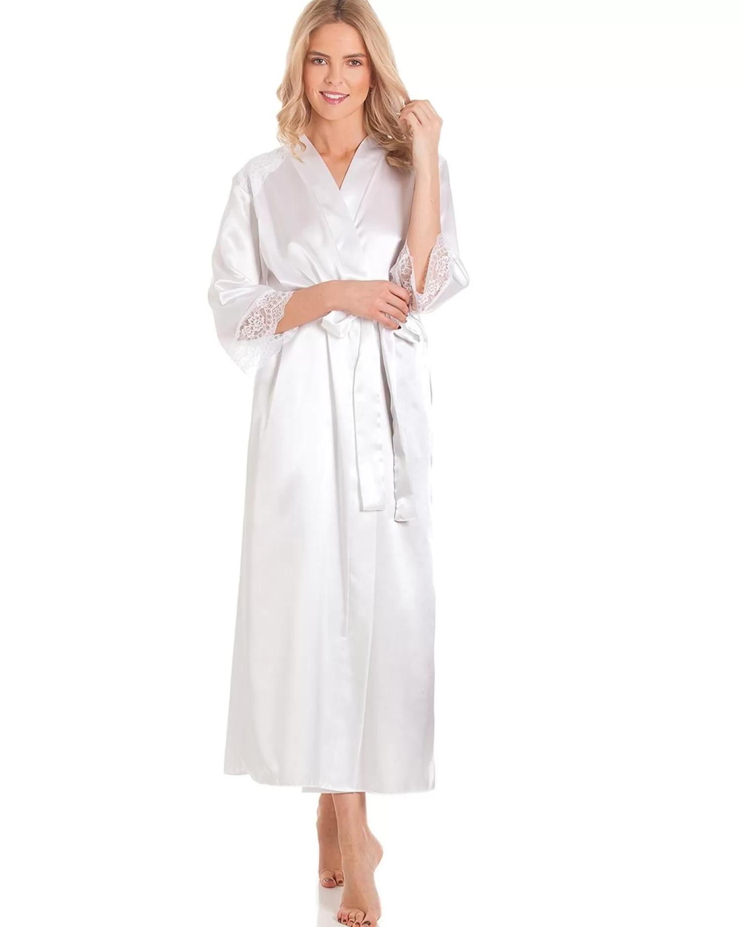 Lady Olga Dressing Gowns | Luxury Satin Dressing Gown - White