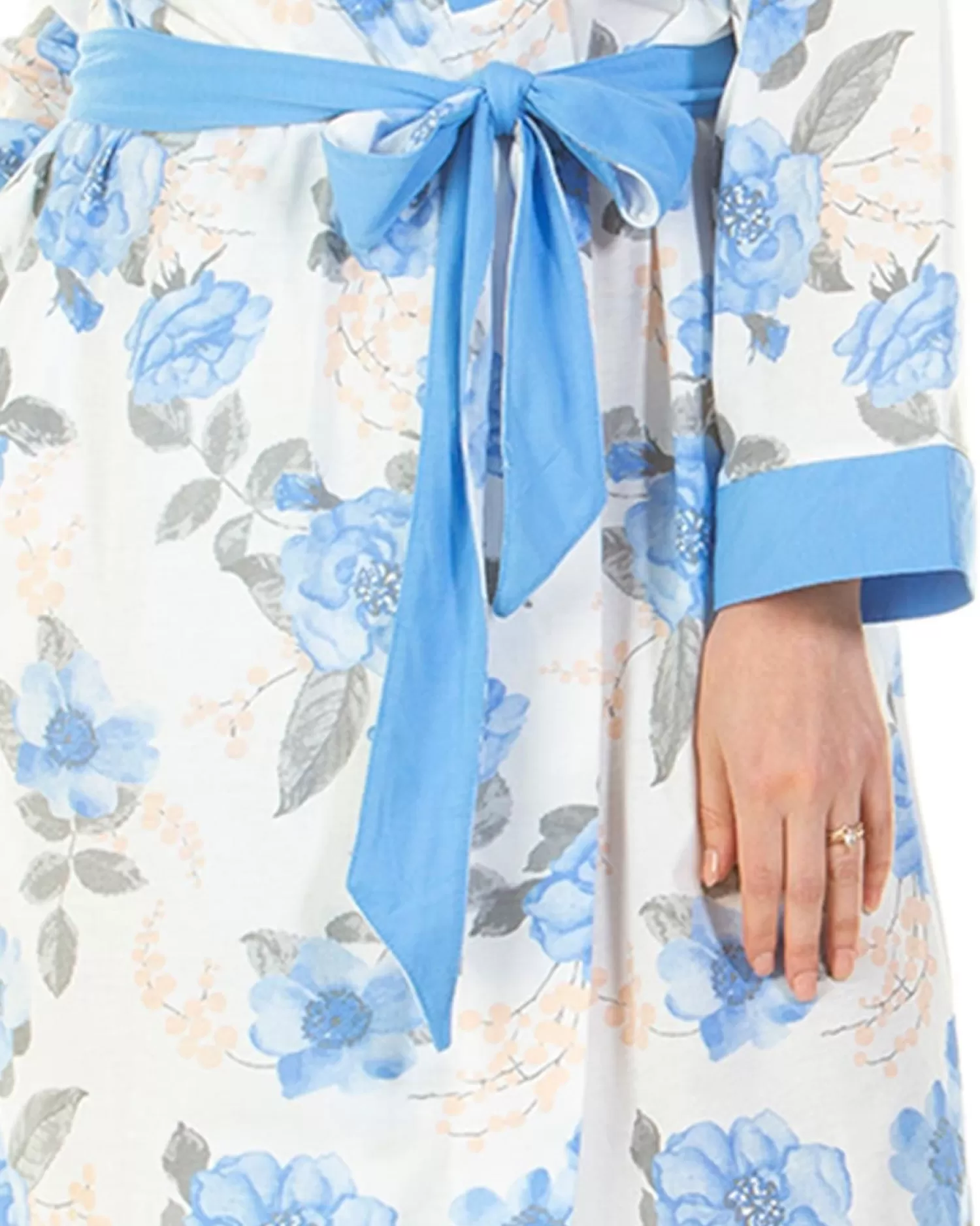 Lady Olga Dressing Gowns | Roses Jersey Robe - Blue