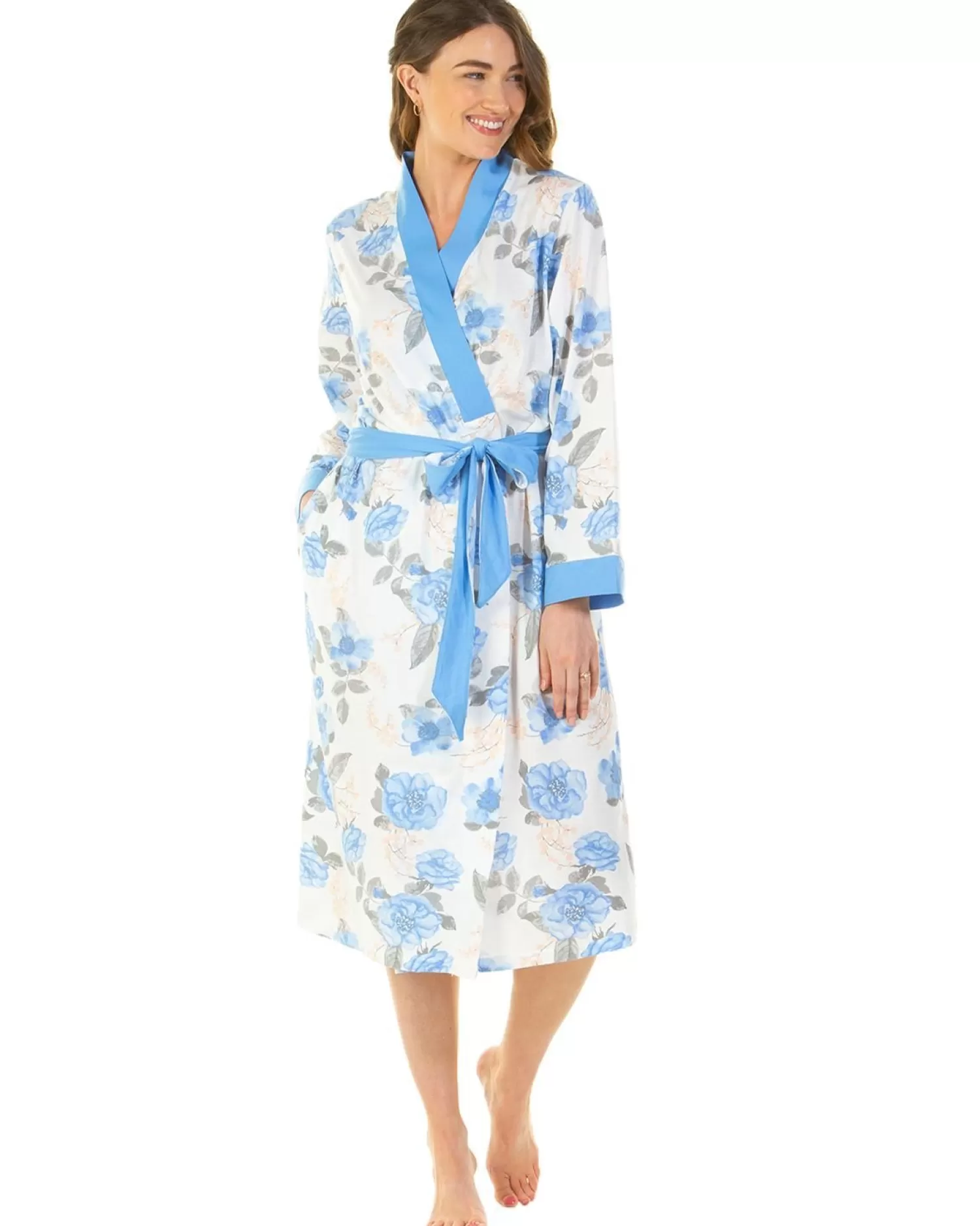 Lady Olga Dressing Gowns | Roses Jersey Robe - Blue