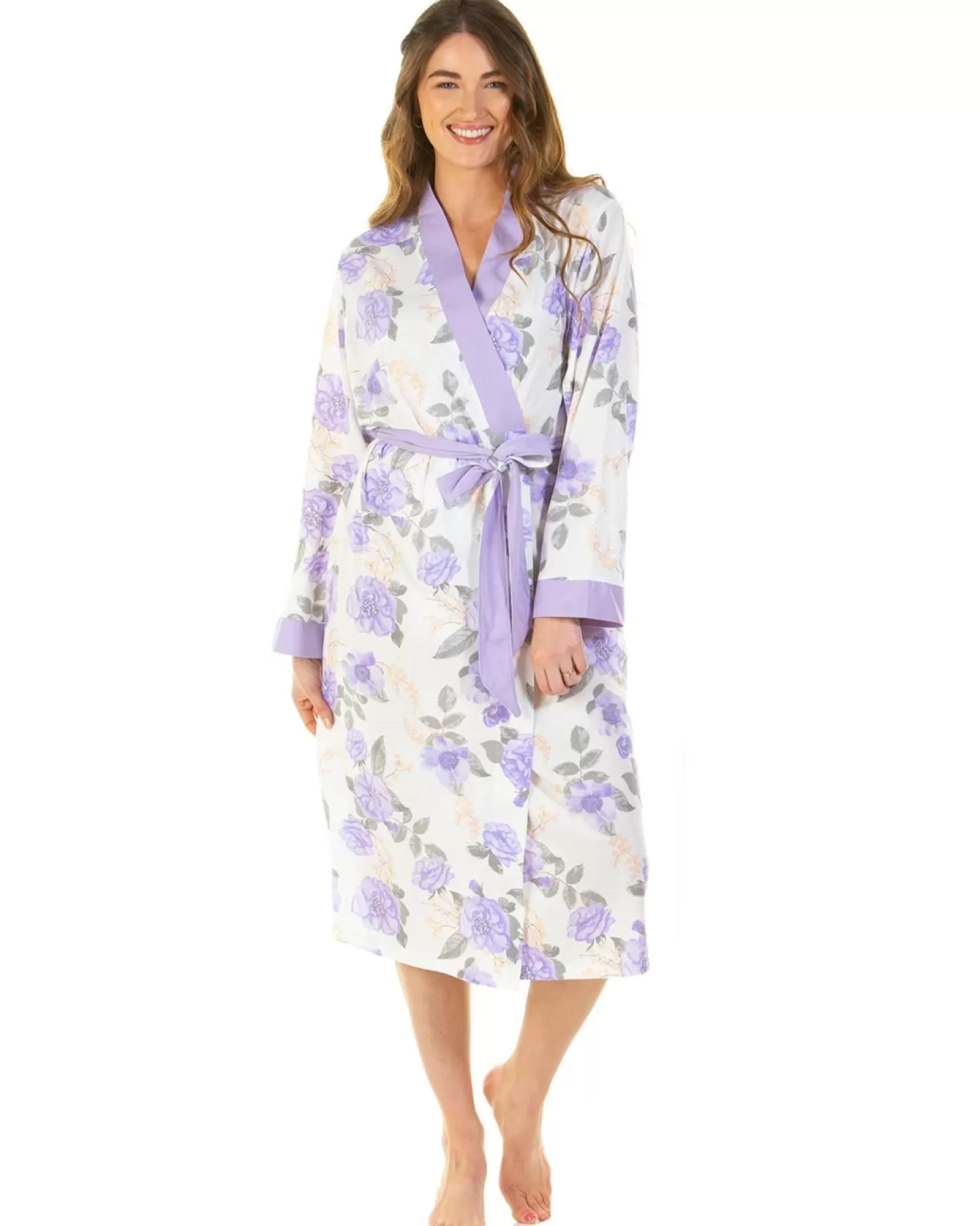 Lady Olga Dressing Gowns | Roses Jersey Robe - Lilac