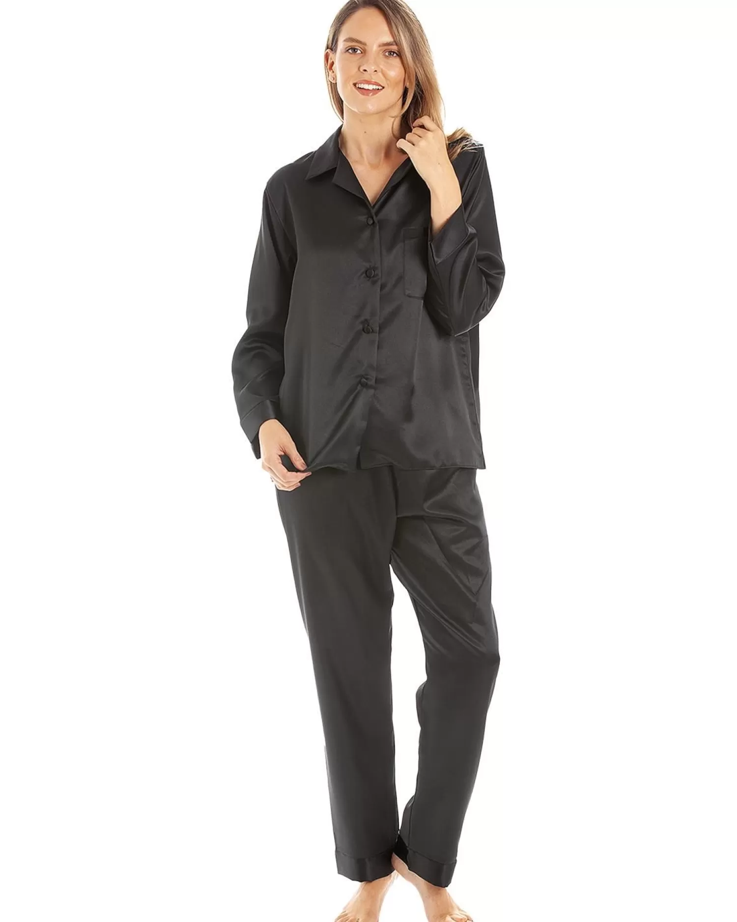 Lady Olga Pyjamas | Satin Pyjamas - Black