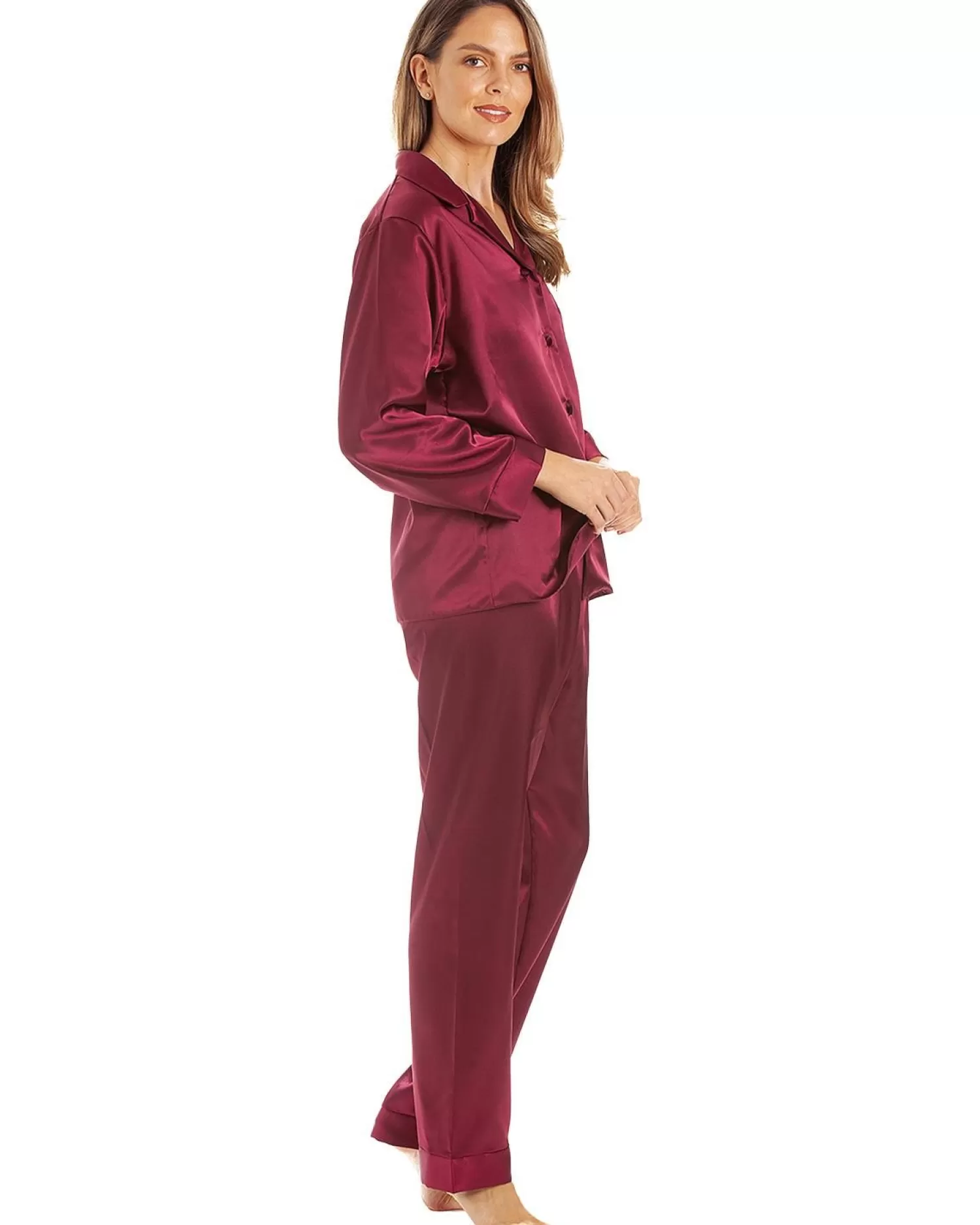 Lady Olga Pyjamas | Satin Pyjamas - Claret