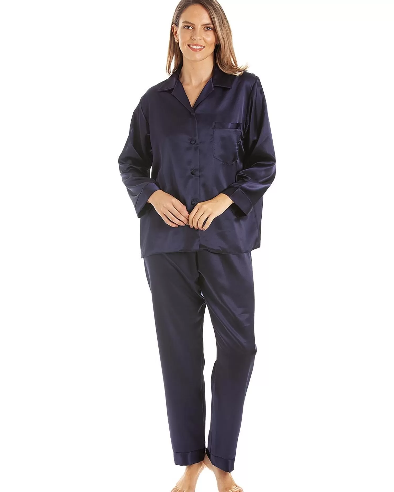 Lady Olga Pyjamas | Satin Pyjamas - Navy