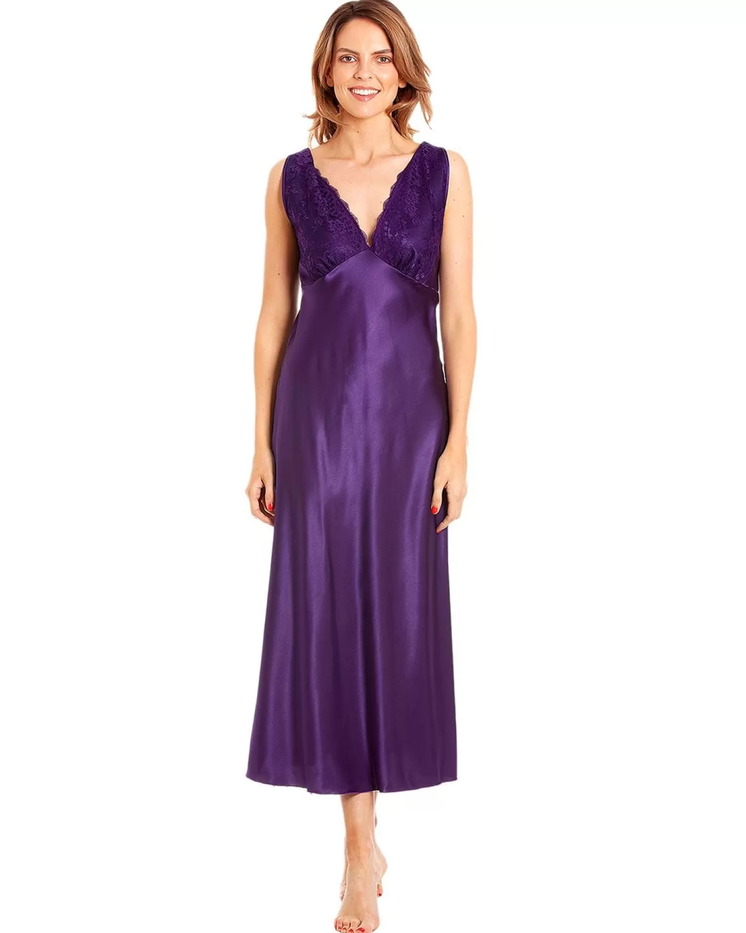 Lady Olga Nighties | Satin Wide Strap Nightdress - Plum