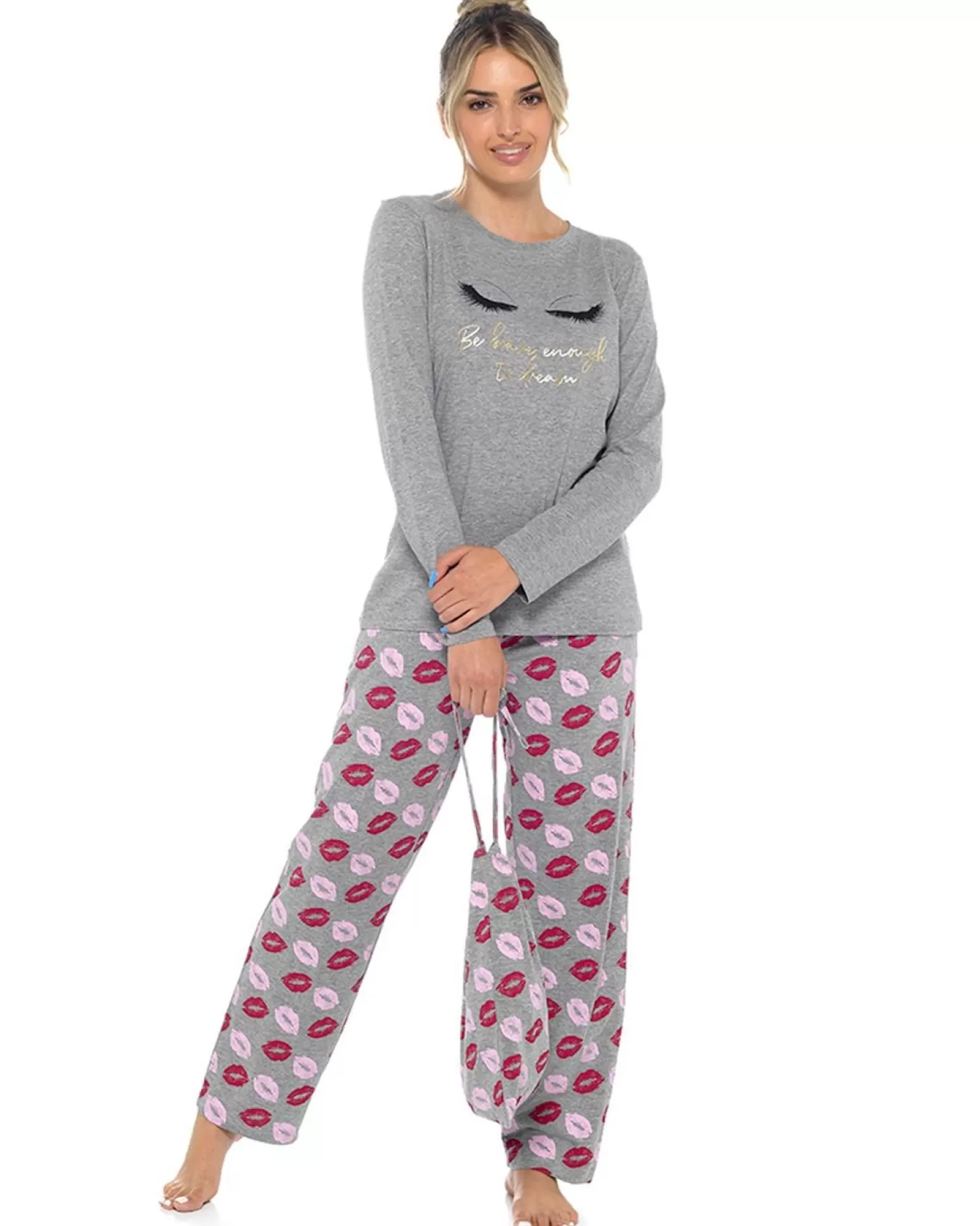 Foxbury Pyjamas | Lip Print Long Jersey Pyjamas In A Bag