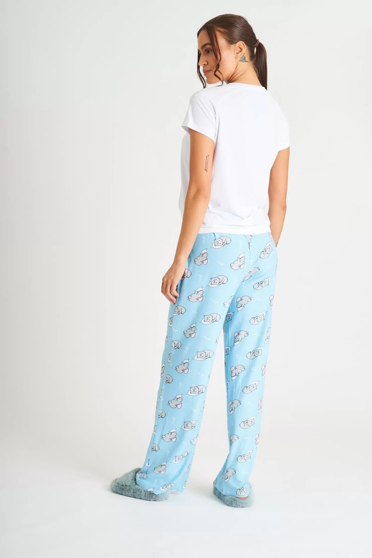 Loungeable Pyjamas | Blue Sleepy Hippo Long Pyjamas