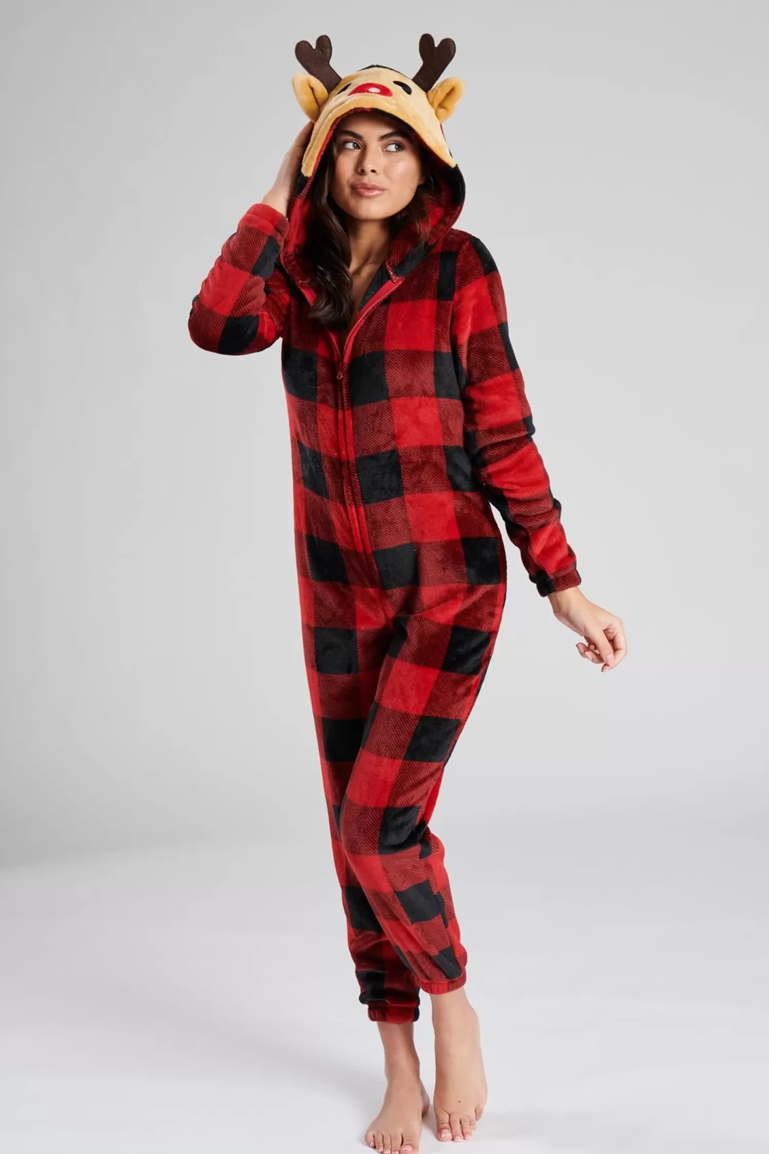 Loungeable Onesies | Check Print Reindeer Onesie