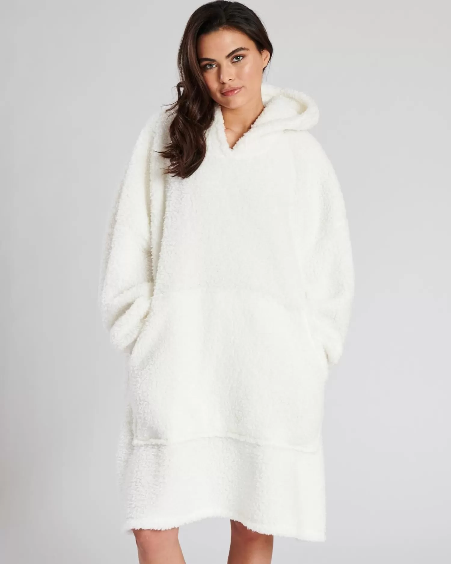 Loungeable Loungewear | Cream Sherpa Fleece Oversized Snuggle Hoodie