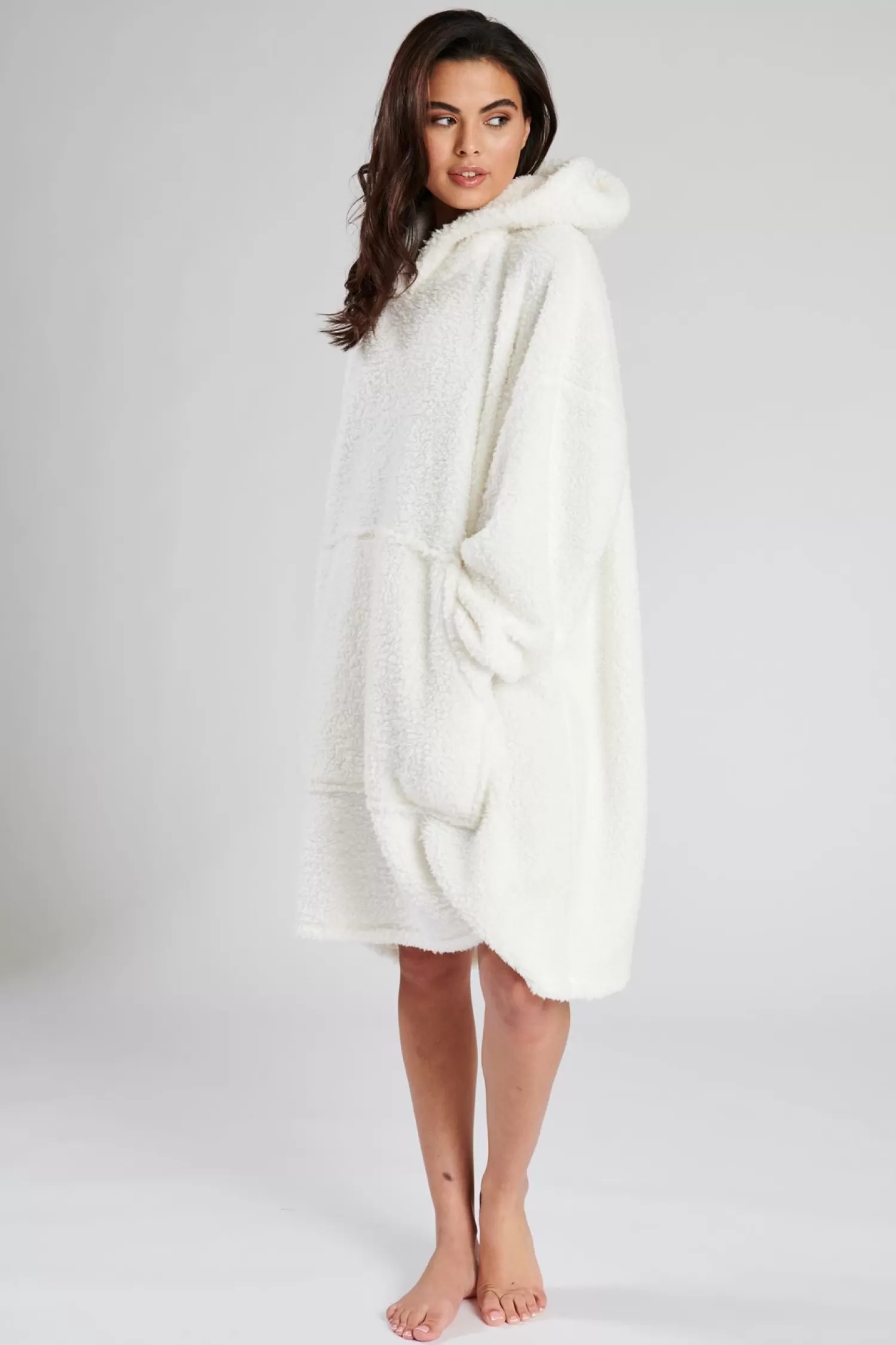 Loungeable Loungewear | Cream Sherpa Fleece Oversized Snuggle Hoodie