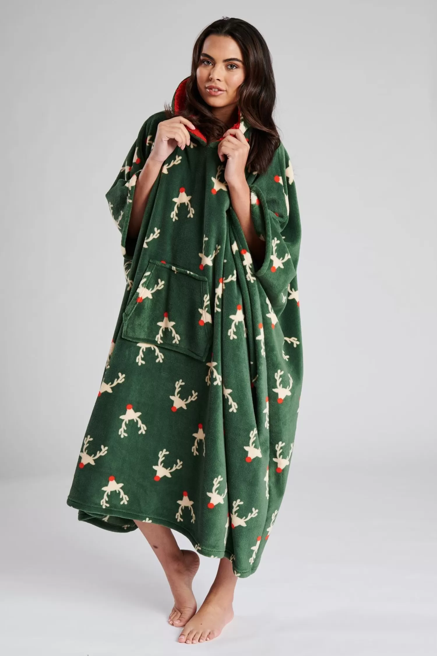 Loungeable Loungewear | Forest Reindeer Hooded Long Poncho