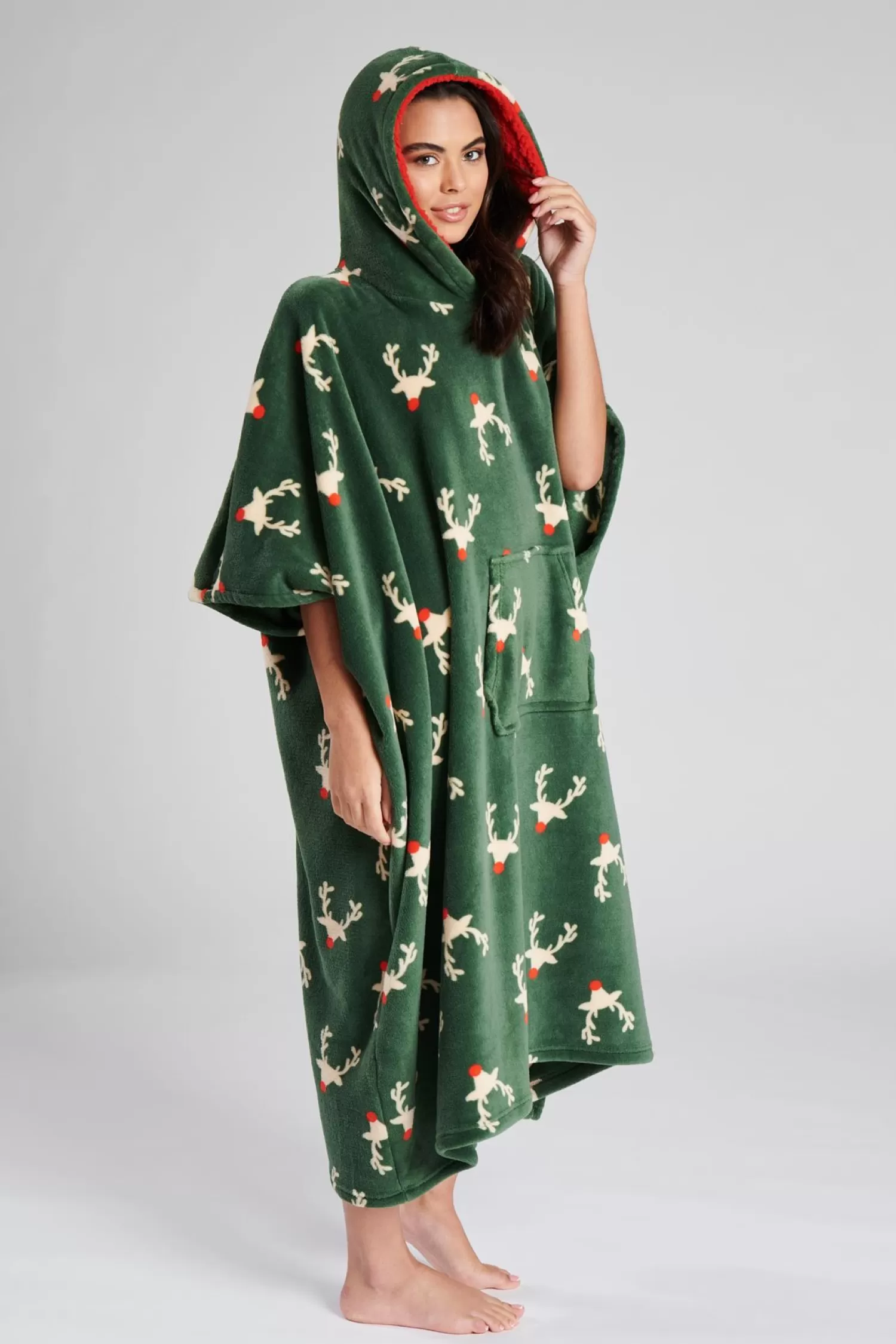 Loungeable Loungewear | Forest Reindeer Hooded Long Poncho